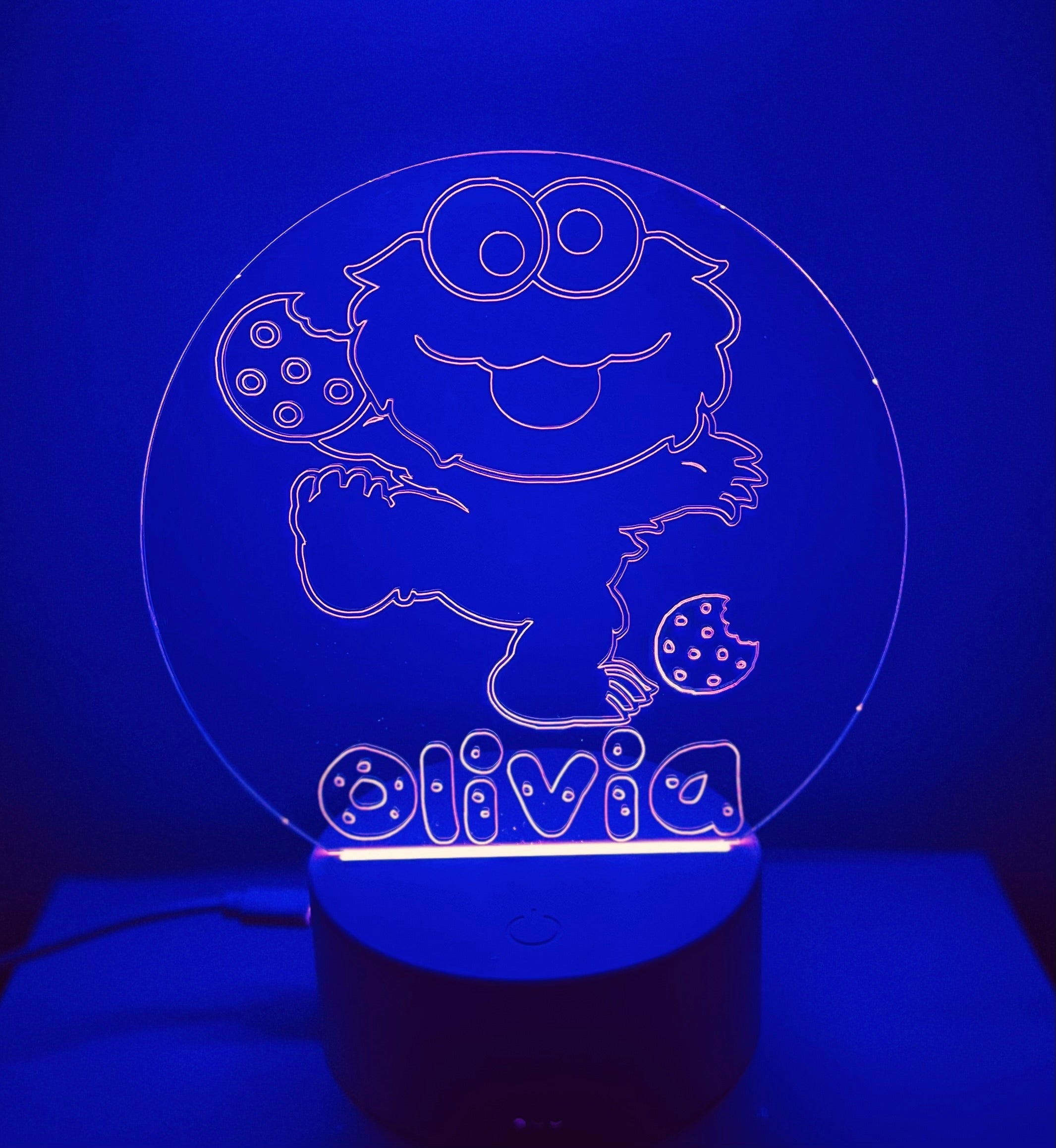 Character/Cookie Monster Themed LED Night Light - Comes Fully Personalised. Unique Gift Idea