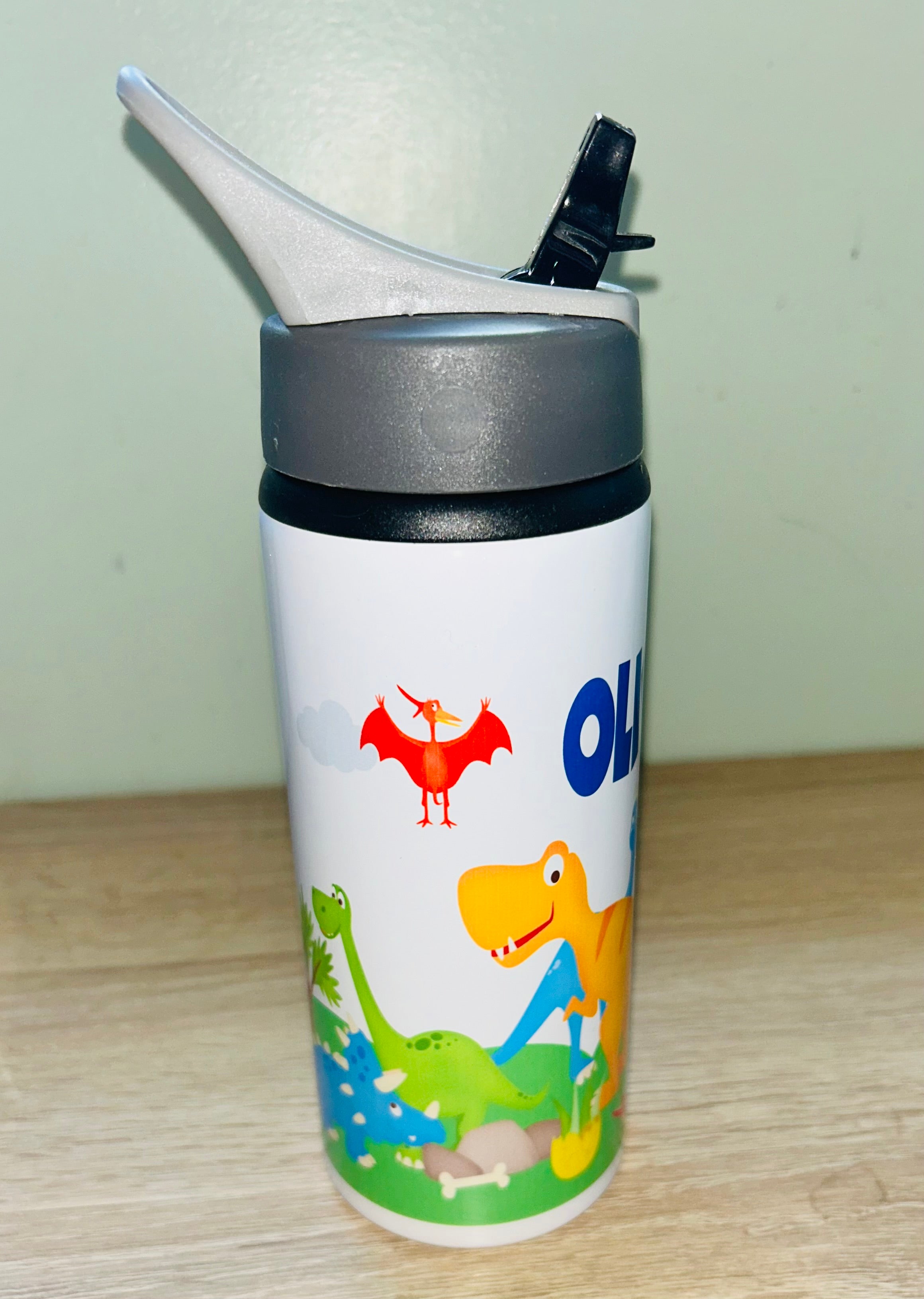 Dinosaur Themed Personalised 600ml Aluminium Water Bottles - made with your favourite characters! School Water Bottle, Summer Ready.