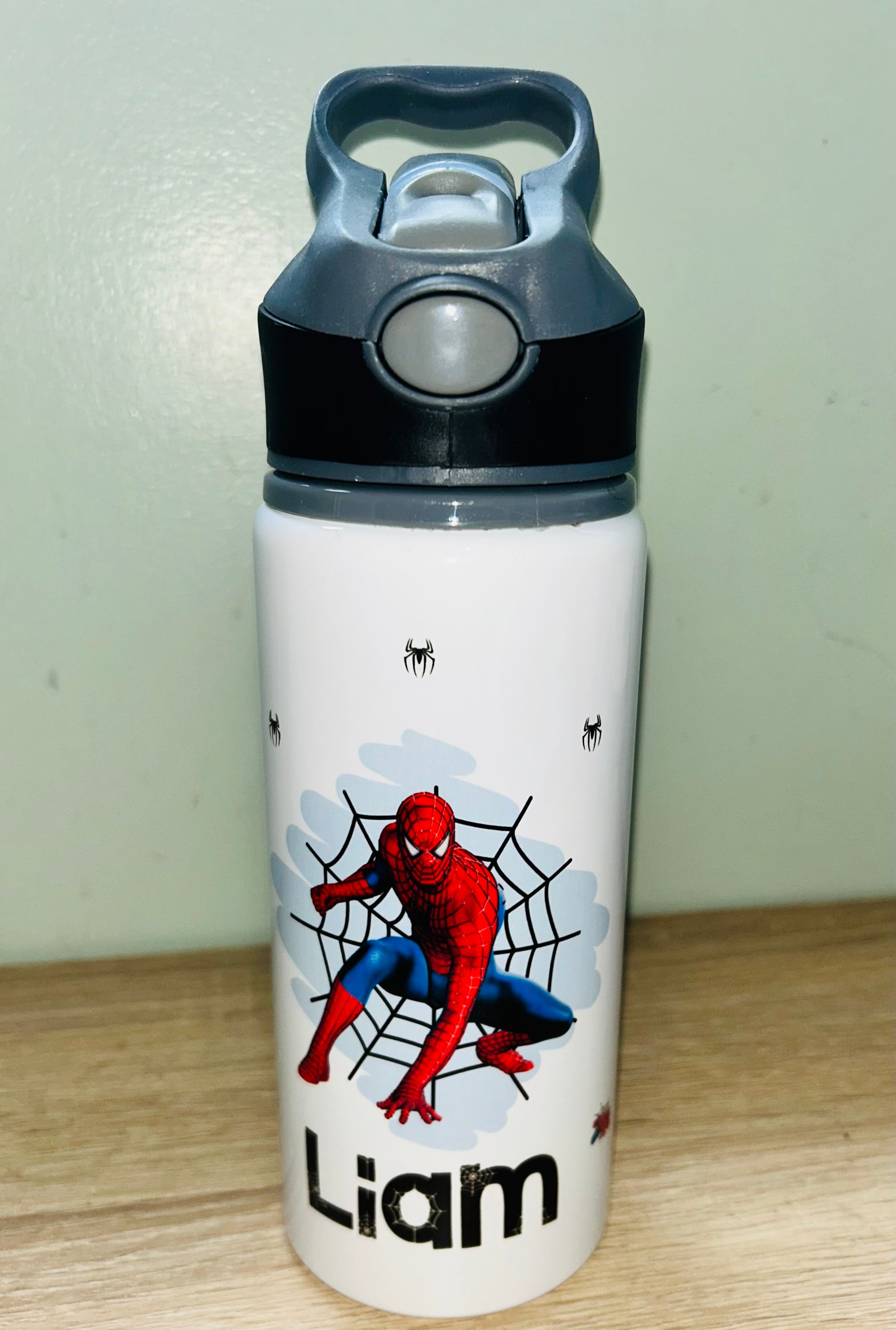 Spiderman Themed Personalised 600ml Aluminium Water Bottles - made with your favourite characters! School Water Bottle, Summer Ready.