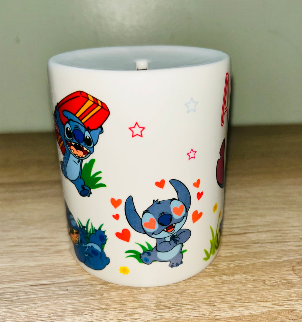 Stitch Design Personalised Money Box, Piggy Bank, Birthday Gift, Baby gift, keepsake, Saving, bedroom/nursery decor, Ceramic
