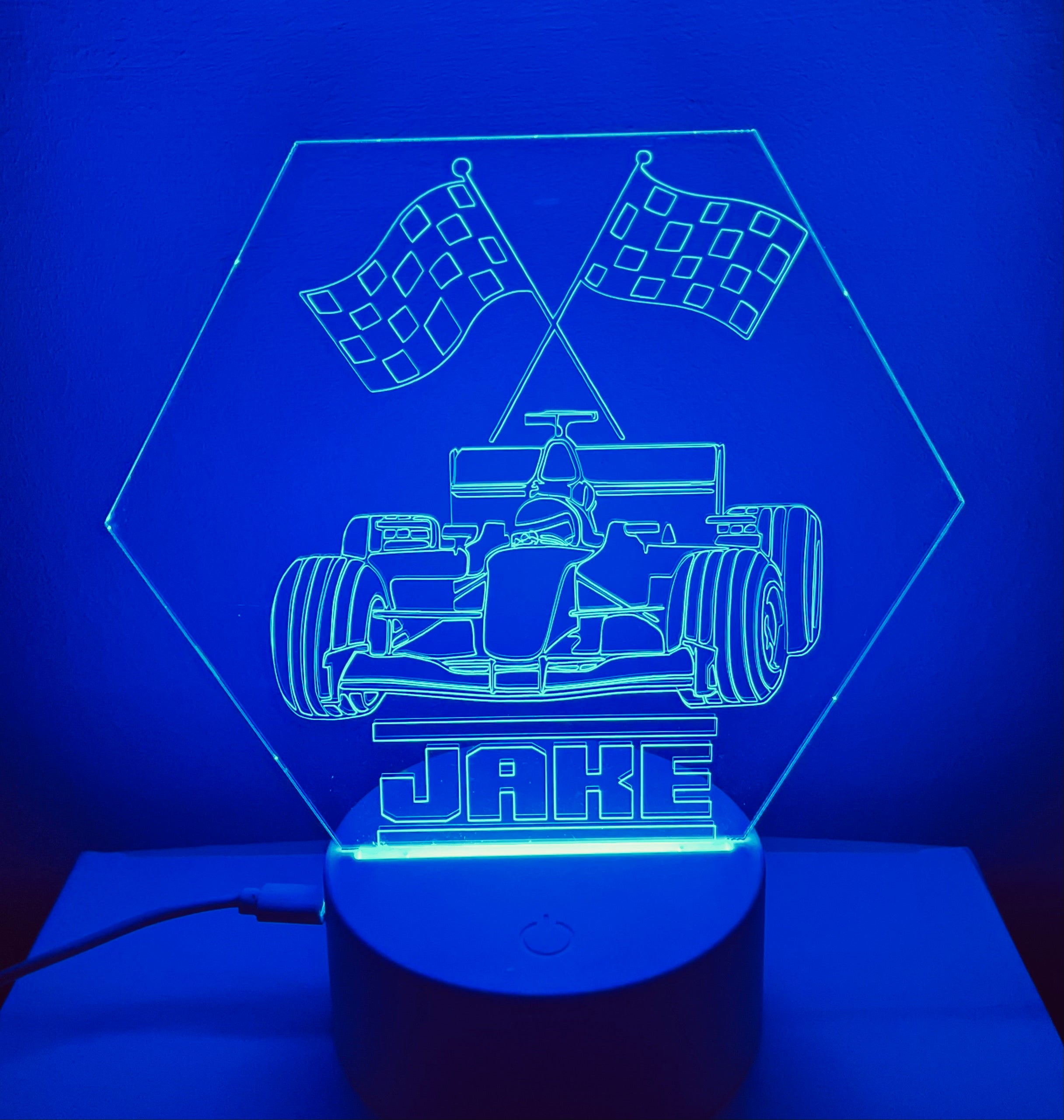 F1 Motor Racing Themed LED Night Light - Comes Fully Personalised. Unique Gift Idea