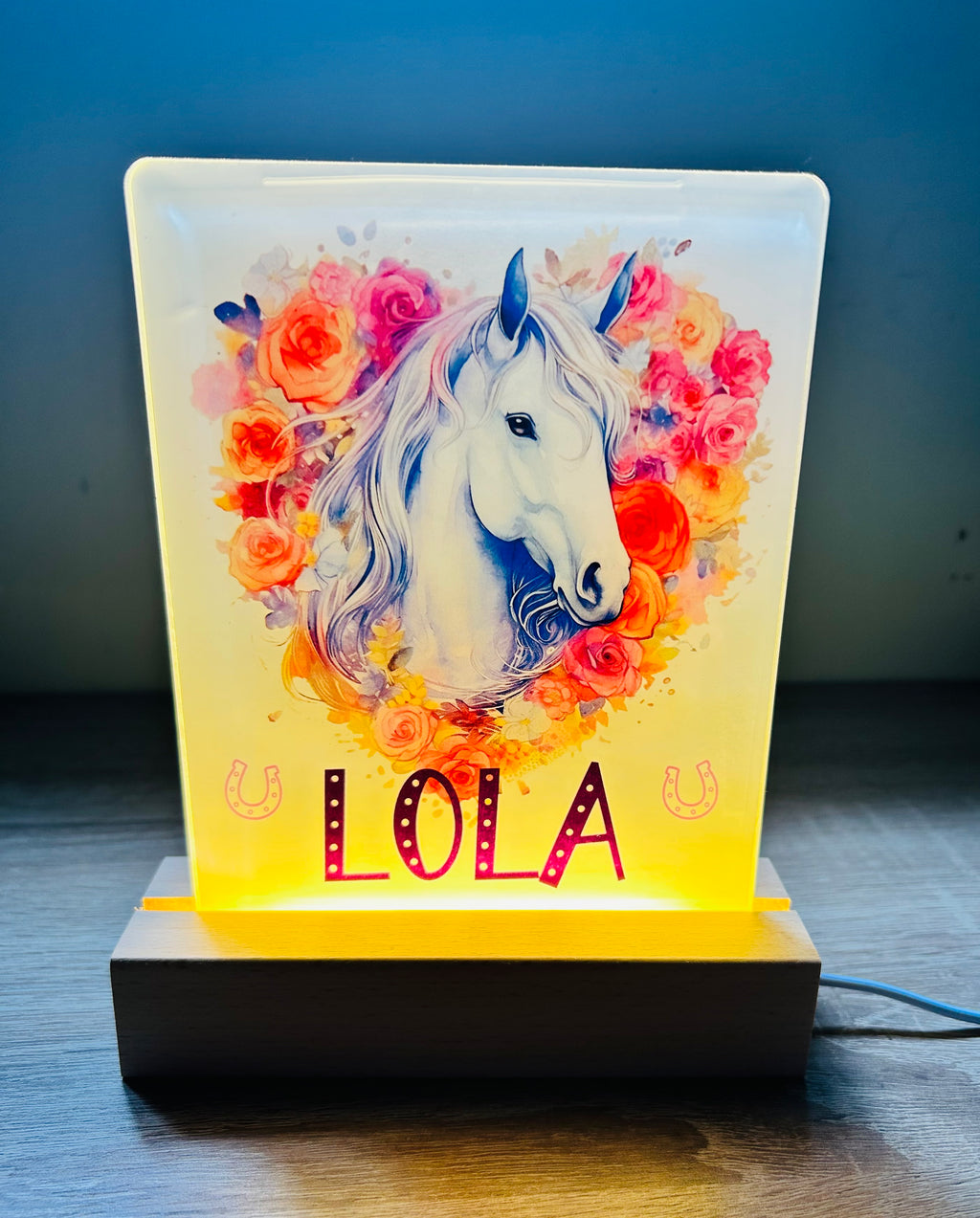 Horse Themed Sub LED Night Light - Comes Fully Personalised. Unique Gift Idea.  Perfect for Bedroom. Christmas/Birthday Gift.