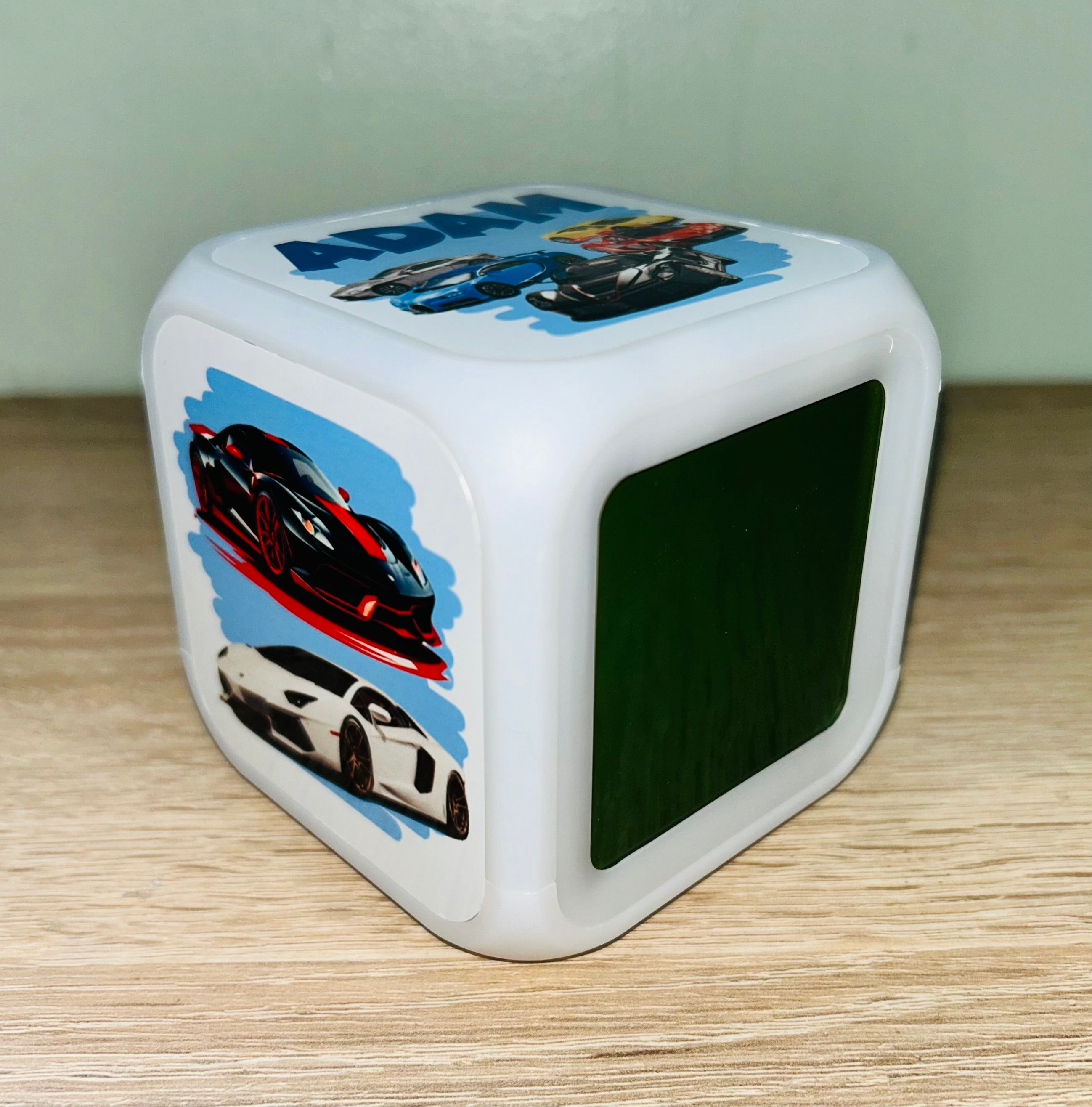 Super cars Design Personalised LED Cube Digital Alarm Clock - Colour Changing/Great Gift Idea