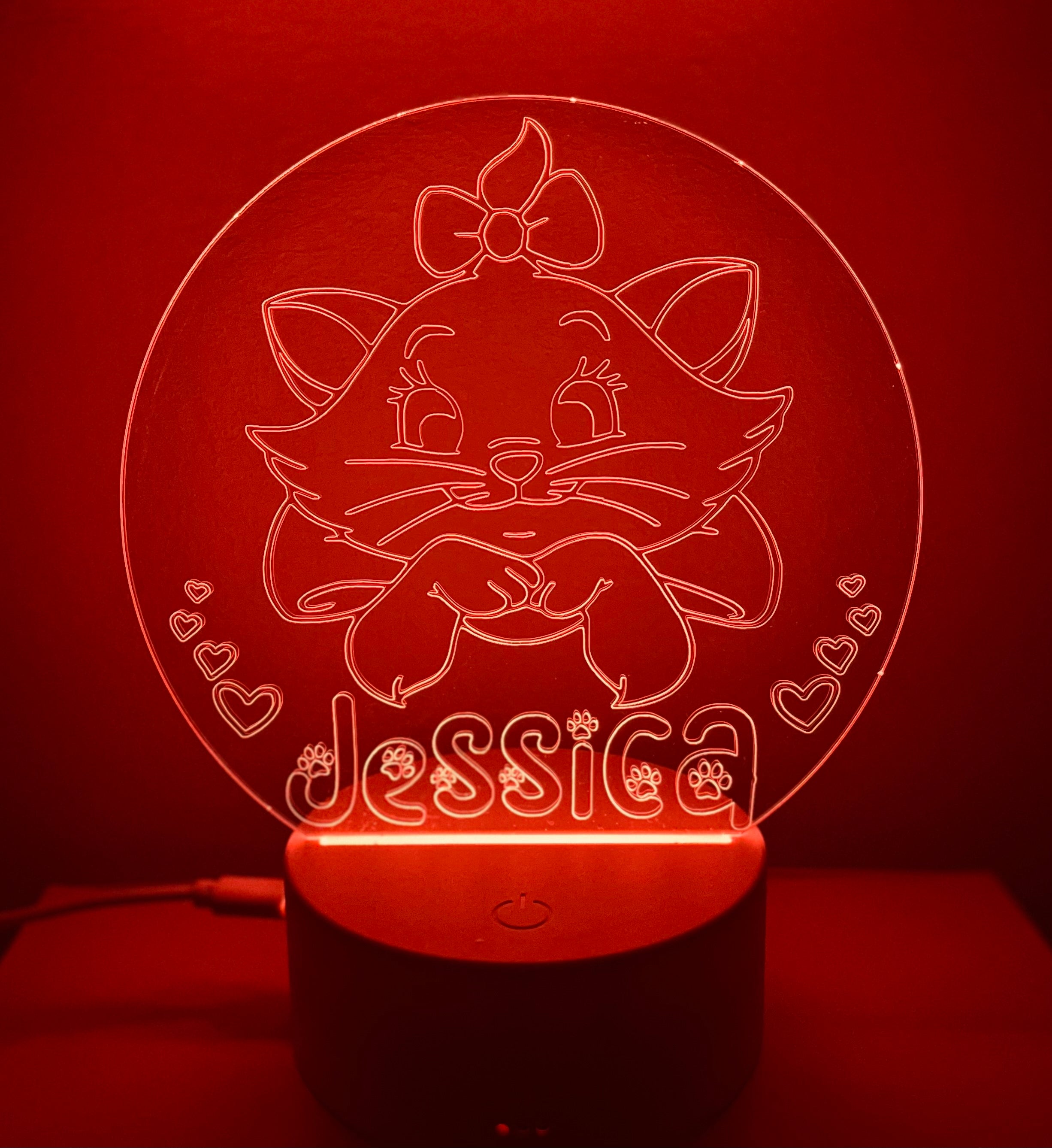 Cute Cat Themed LED Night Light - Comes Fully Personalised. Unique Gift Idea
