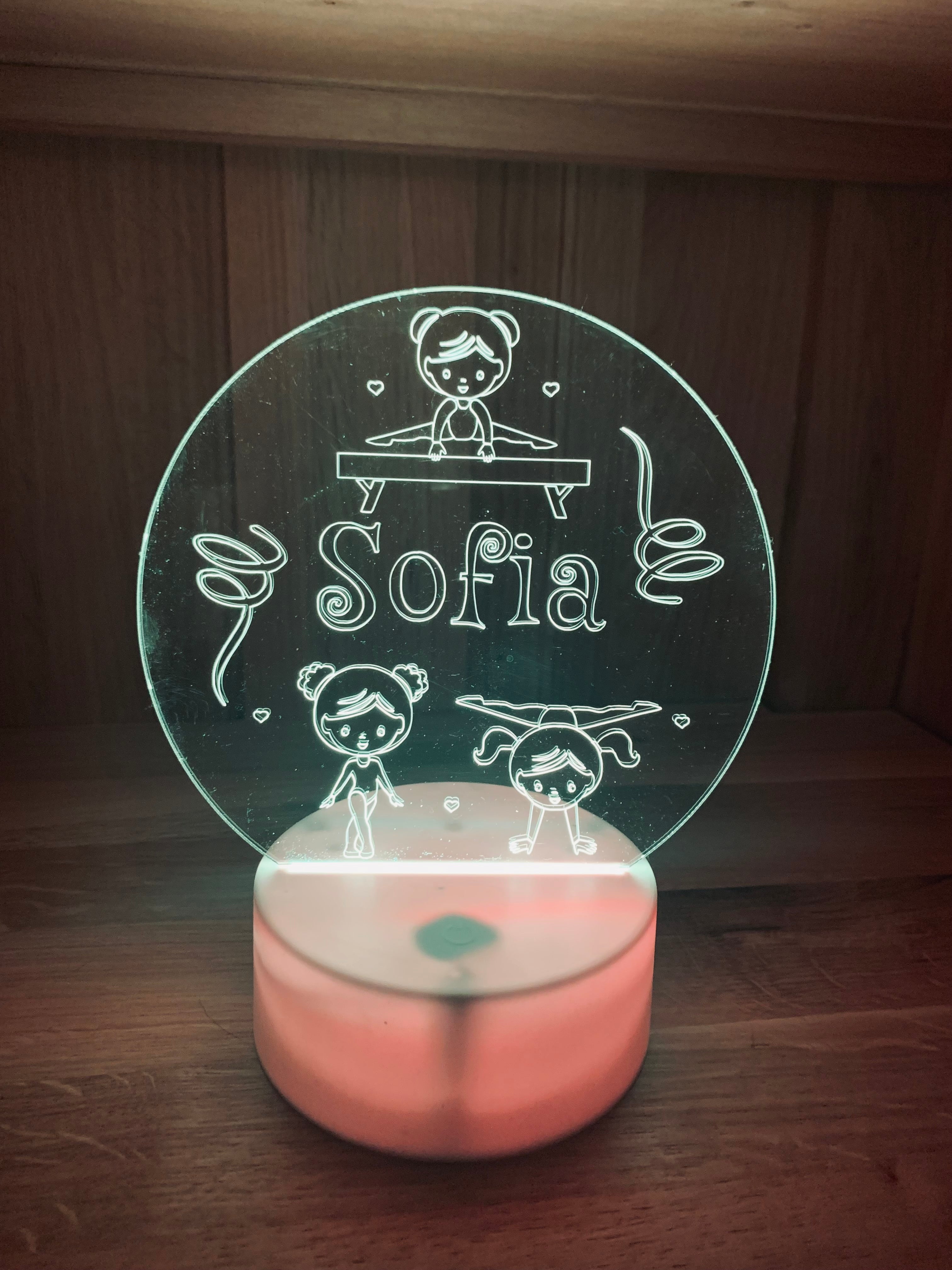 Gymnastics Themed LED Night Light - Comes Fully Personalised. Unique Gift Idea