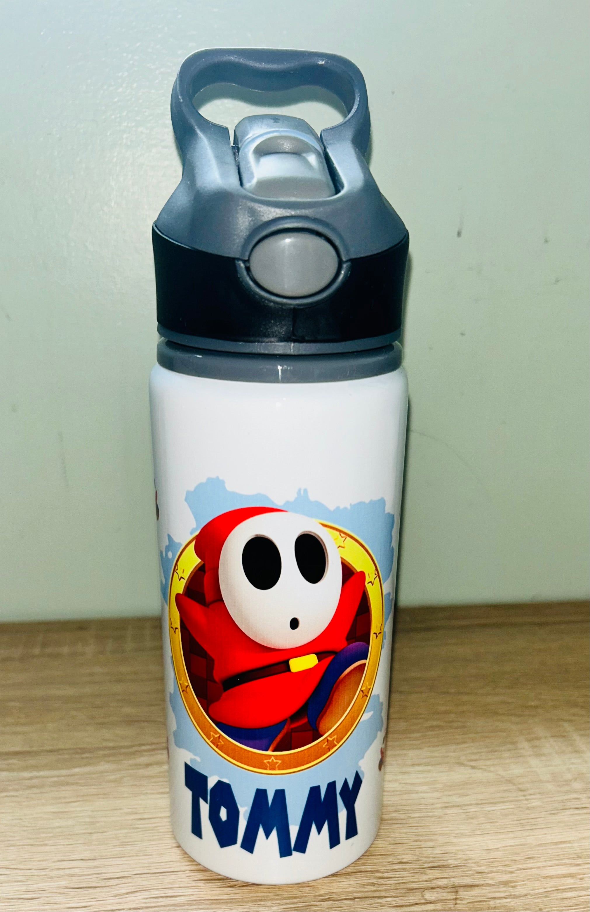Character/Shy Guy Themed Personalised 600ml Aluminium Water Bottles - made with your favourite characters! School Water Bottle, Summer Ready.