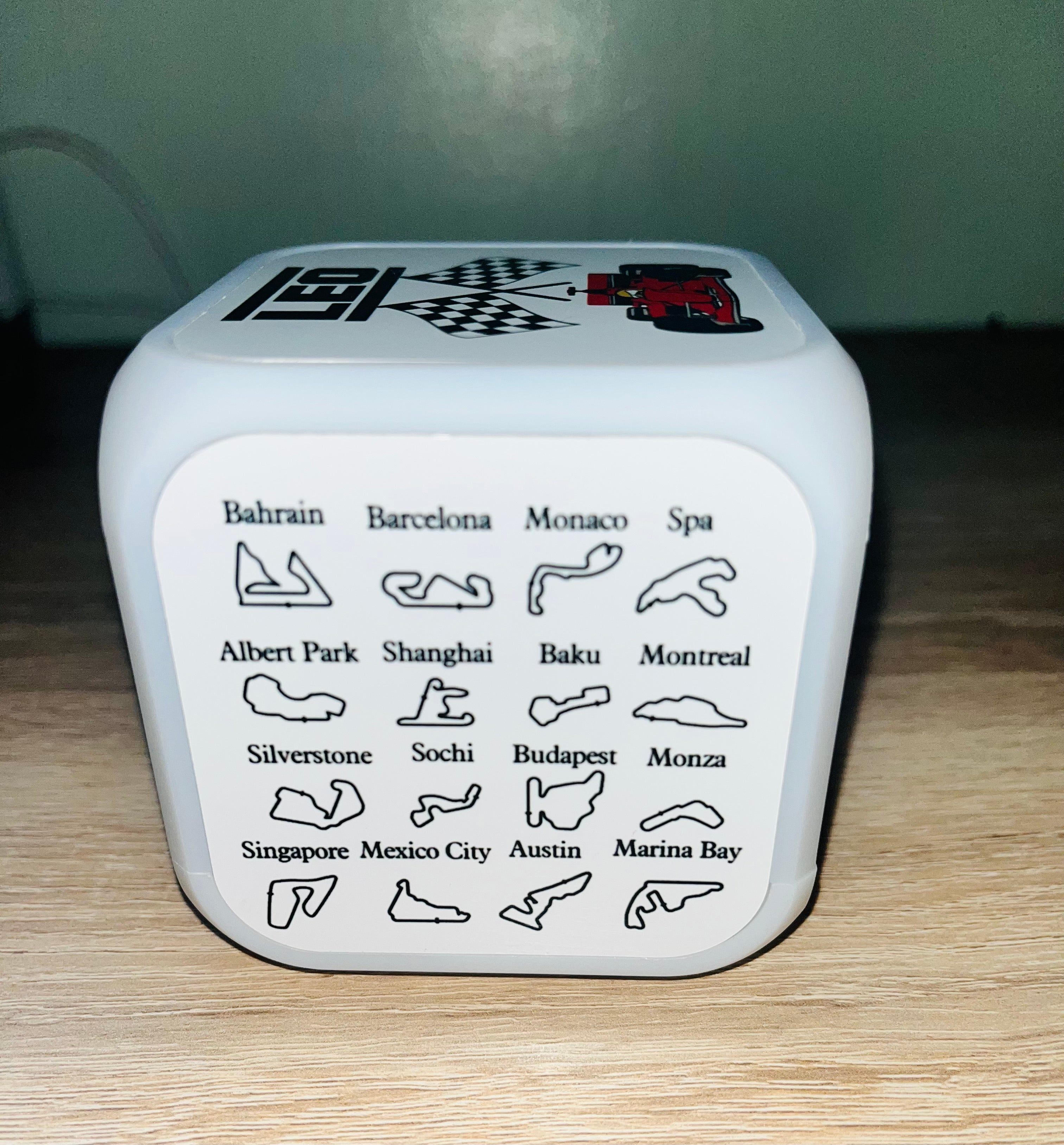 F1 Motorsport Design Personalised LED Cube Digital Alarm Clock - Colour Changing/Great Gift Idea