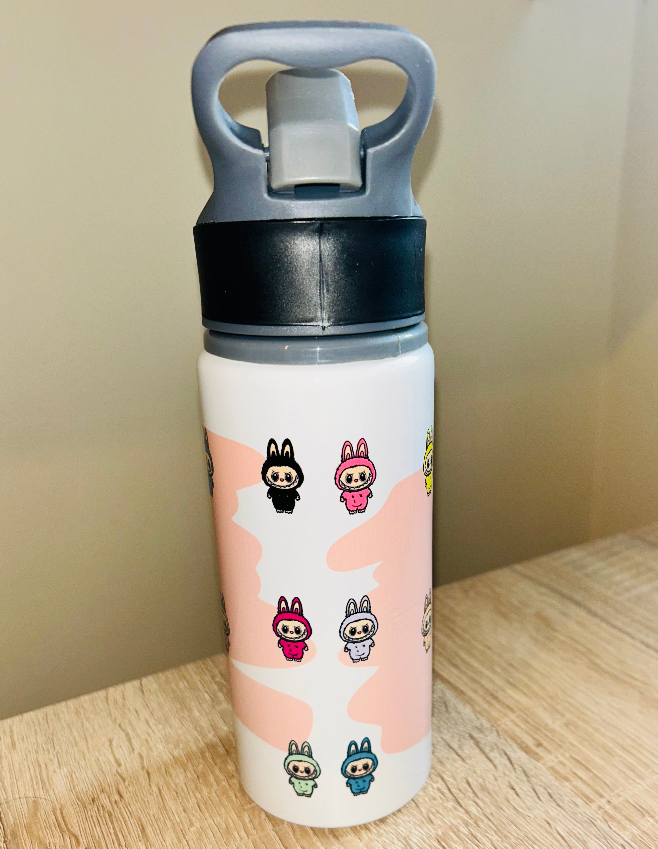 Character/Labubu Themed Personalised 600ml Aluminium Water Bottles - made with your favourite characters! School Water Bottle, Summer Ready.