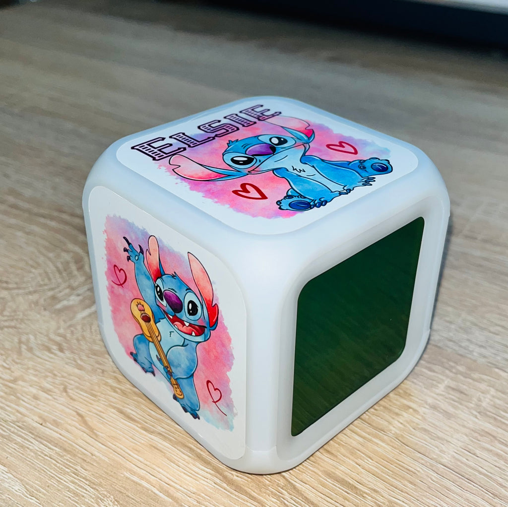 Stitch Design Personalised LED Cube Digital Alarm Clock - Colour Changing/Great Gift Idea