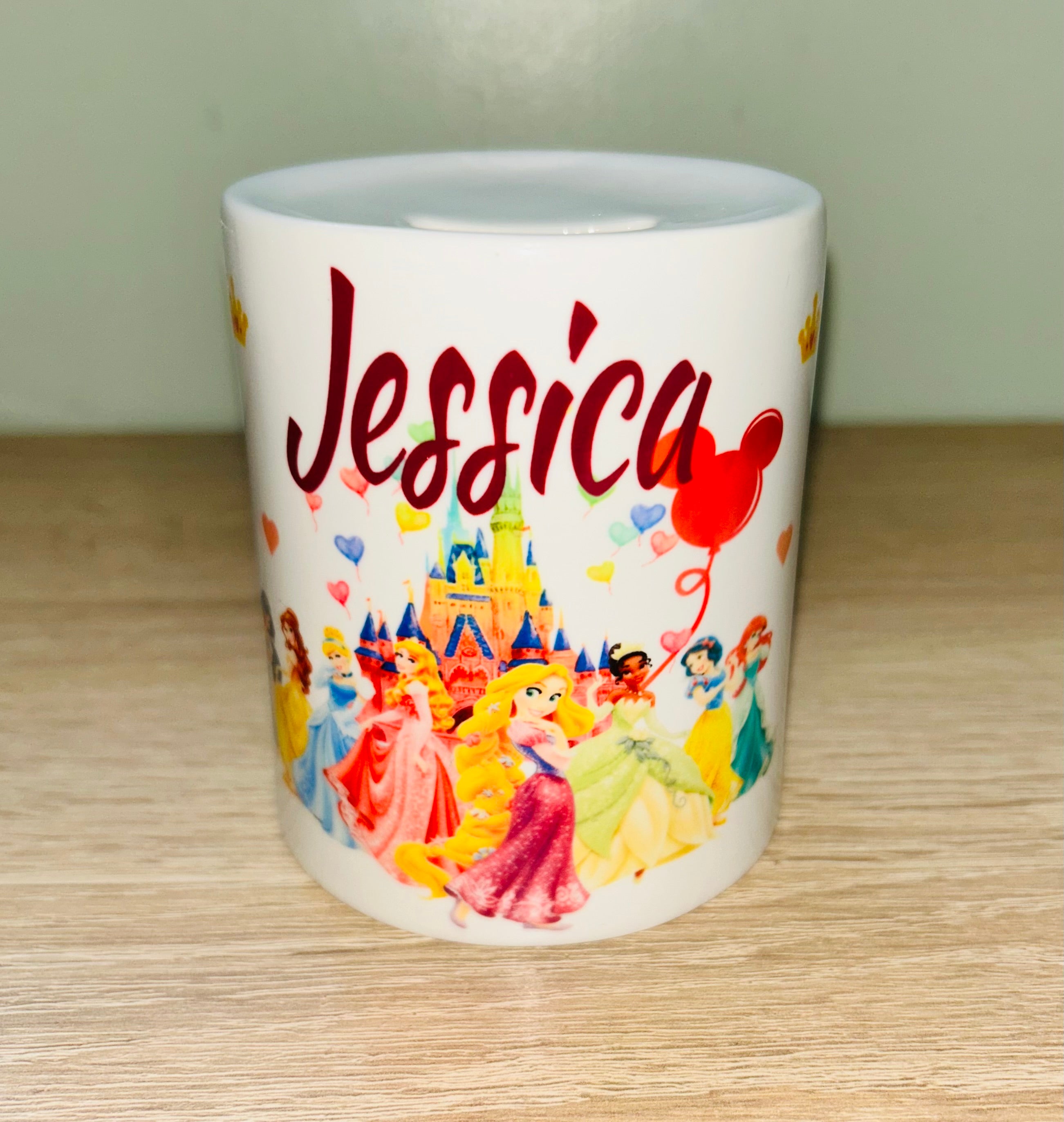 Princess Design Personalised Money Box, Piggy Bank, Birthday Gift, Baby gift, keepsake, Saving, bedroom/nursery decor, Ceramic