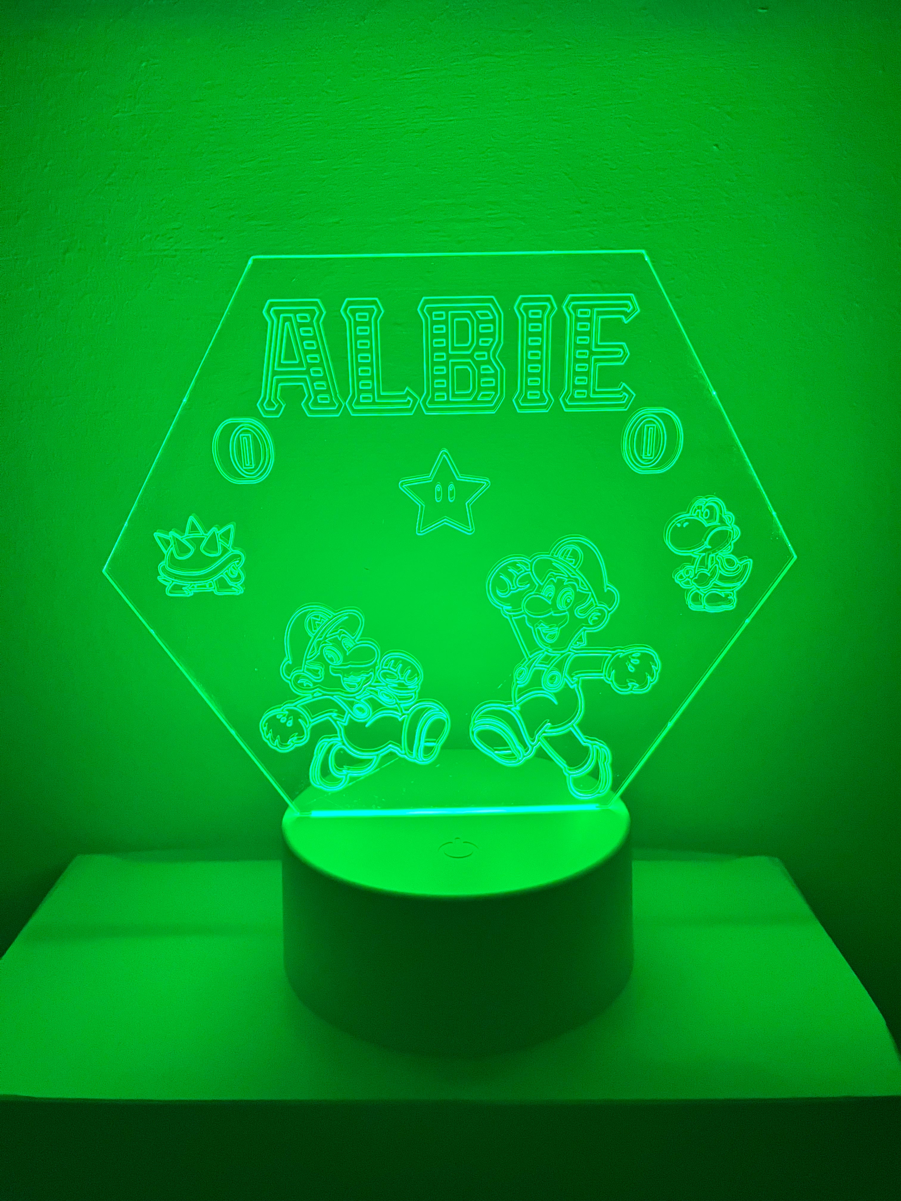 Character /Super Mario Themed LED Night Light - Comes Fully Personalised. Unique Gift Idea
