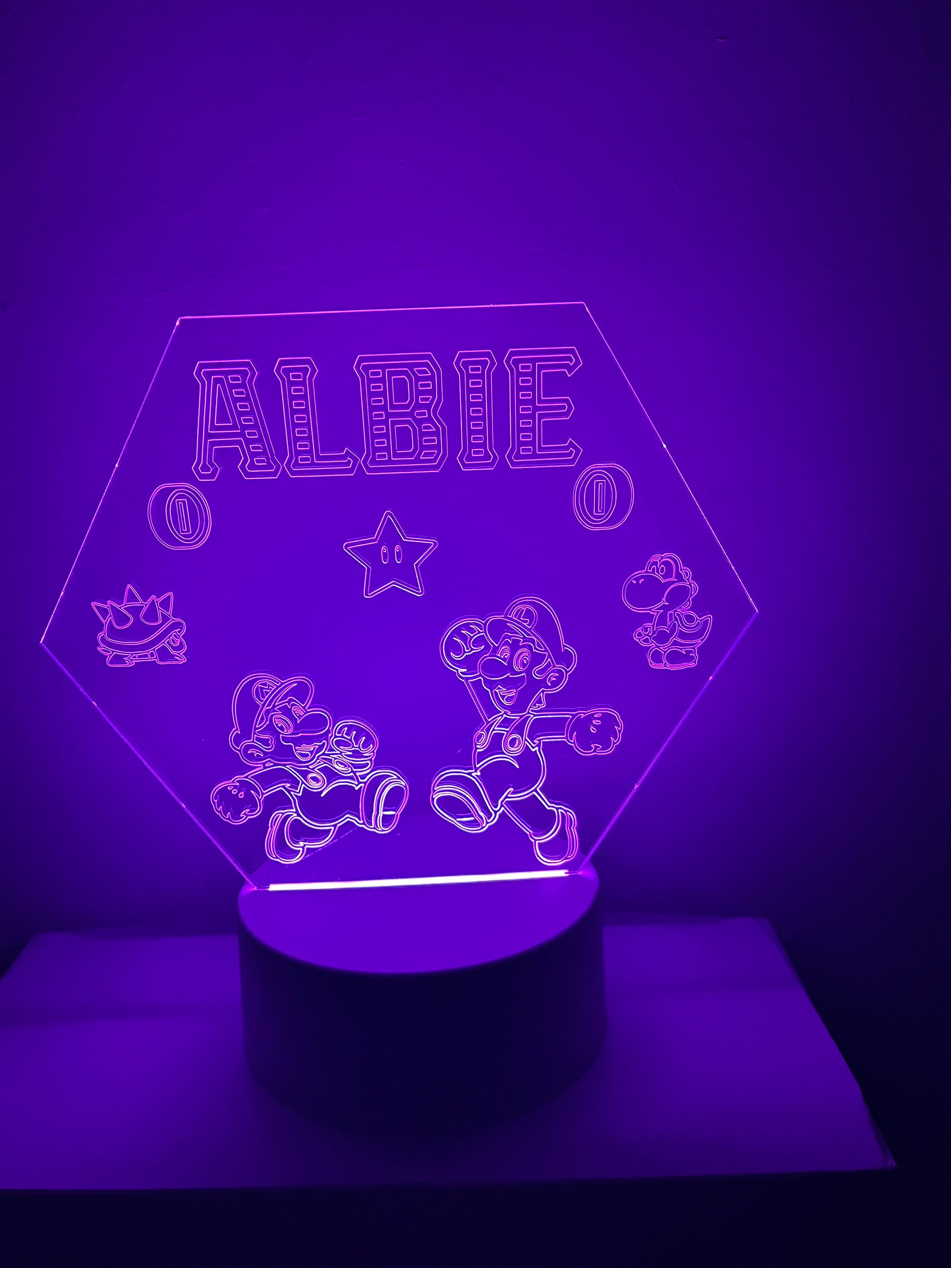 Character /Super Mario Themed LED Night Light - Comes Fully Personalised. Unique Gift Idea