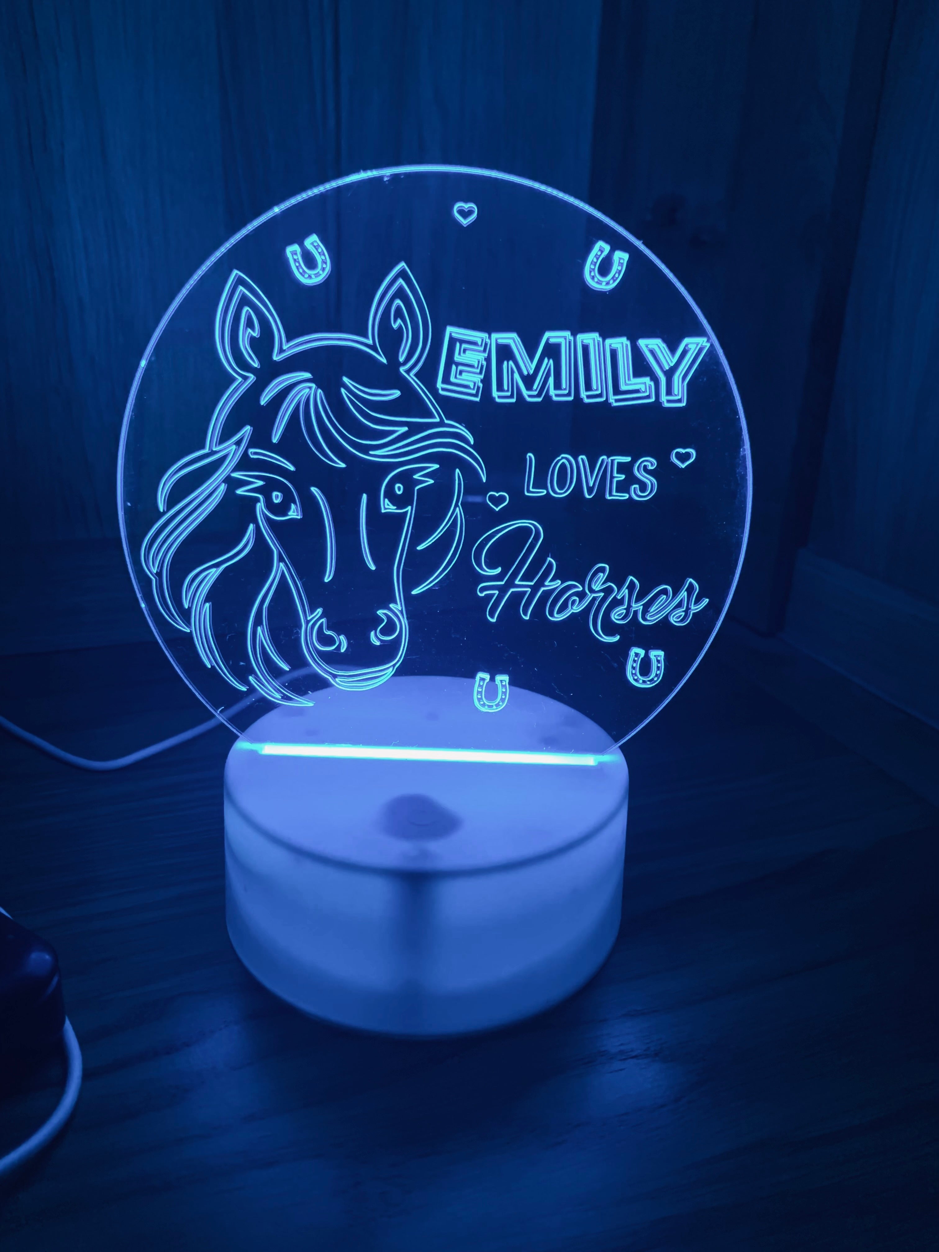 Horse Themed LED Night Light - Comes Fully Personalised. Unique Gift Idea