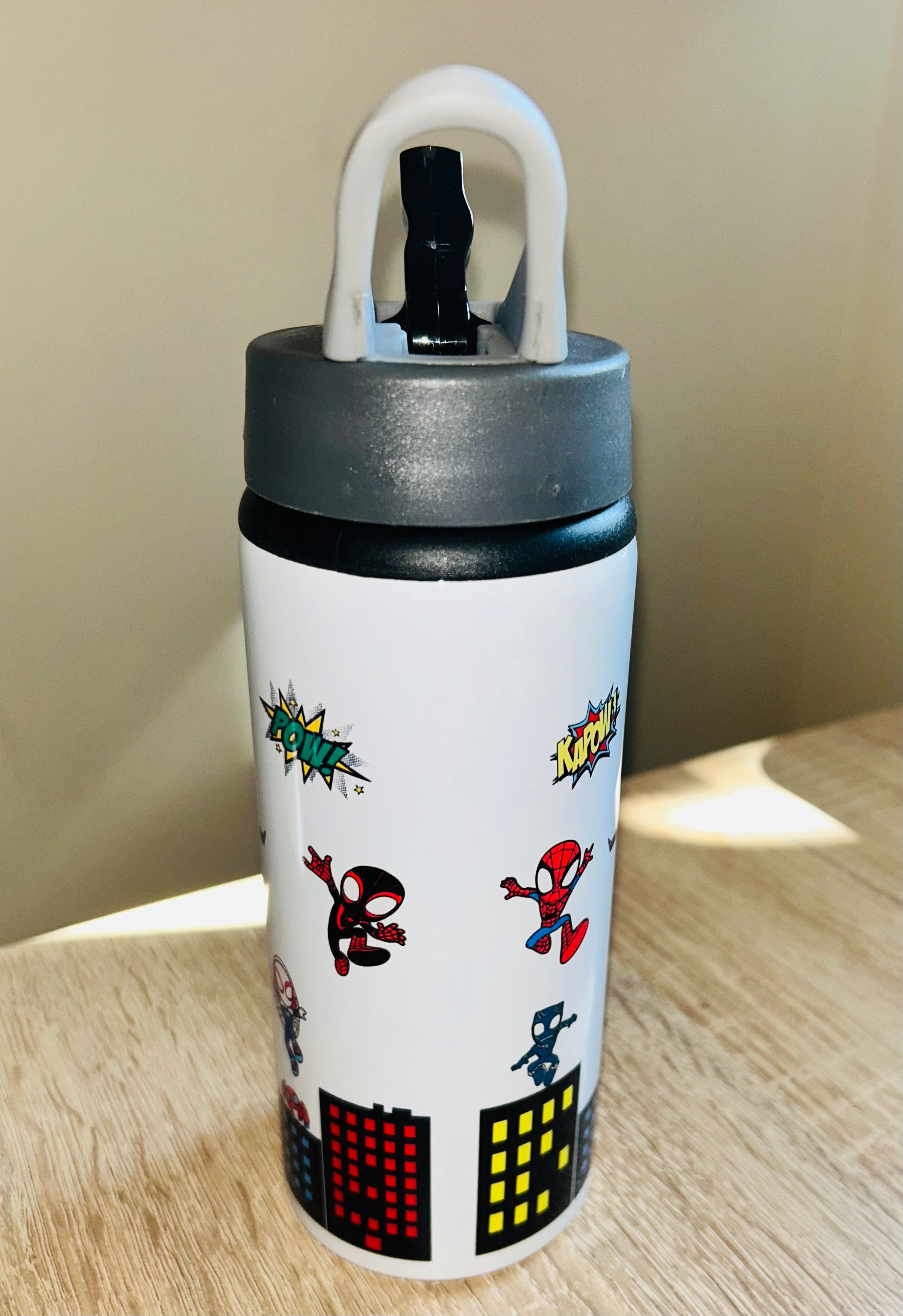 Gobby/Spidey & Friends Themed Personalised 600ml Aluminium Water Bottles - made with your favourite characters! School Water Bottle, Summer Ready.