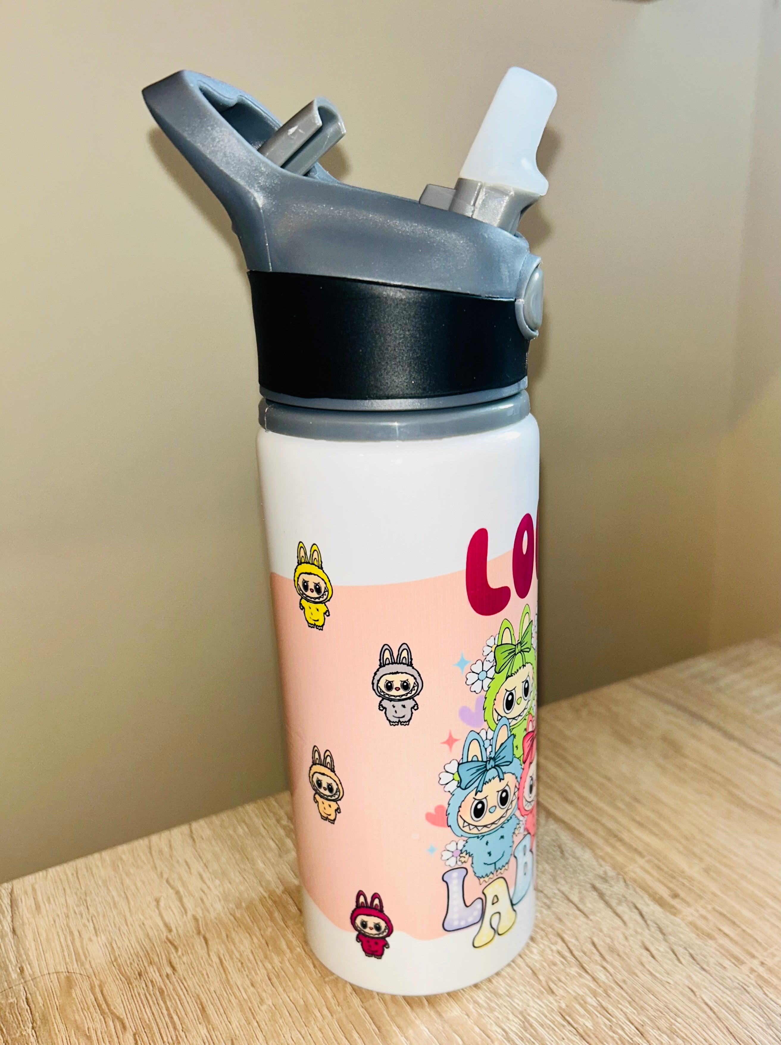 Character/Labubu Themed Personalised 600ml Aluminium Water Bottles - made with your favourite characters! School Water Bottle, Summer Ready.