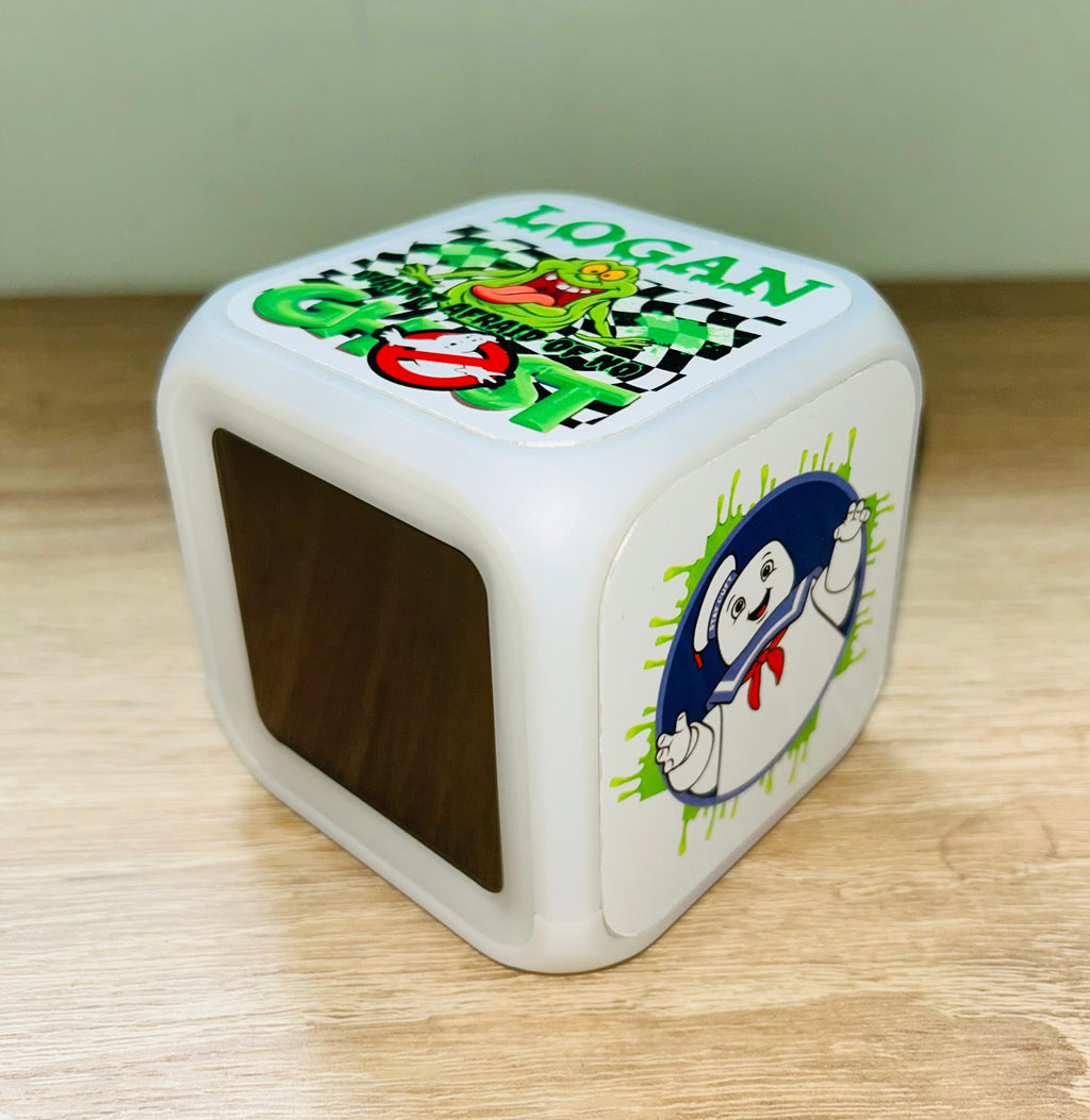 Character/Ghostbusters Design Personalised LED Cube Digital Alarm Clock - Colour Changing/Great Gift Idea