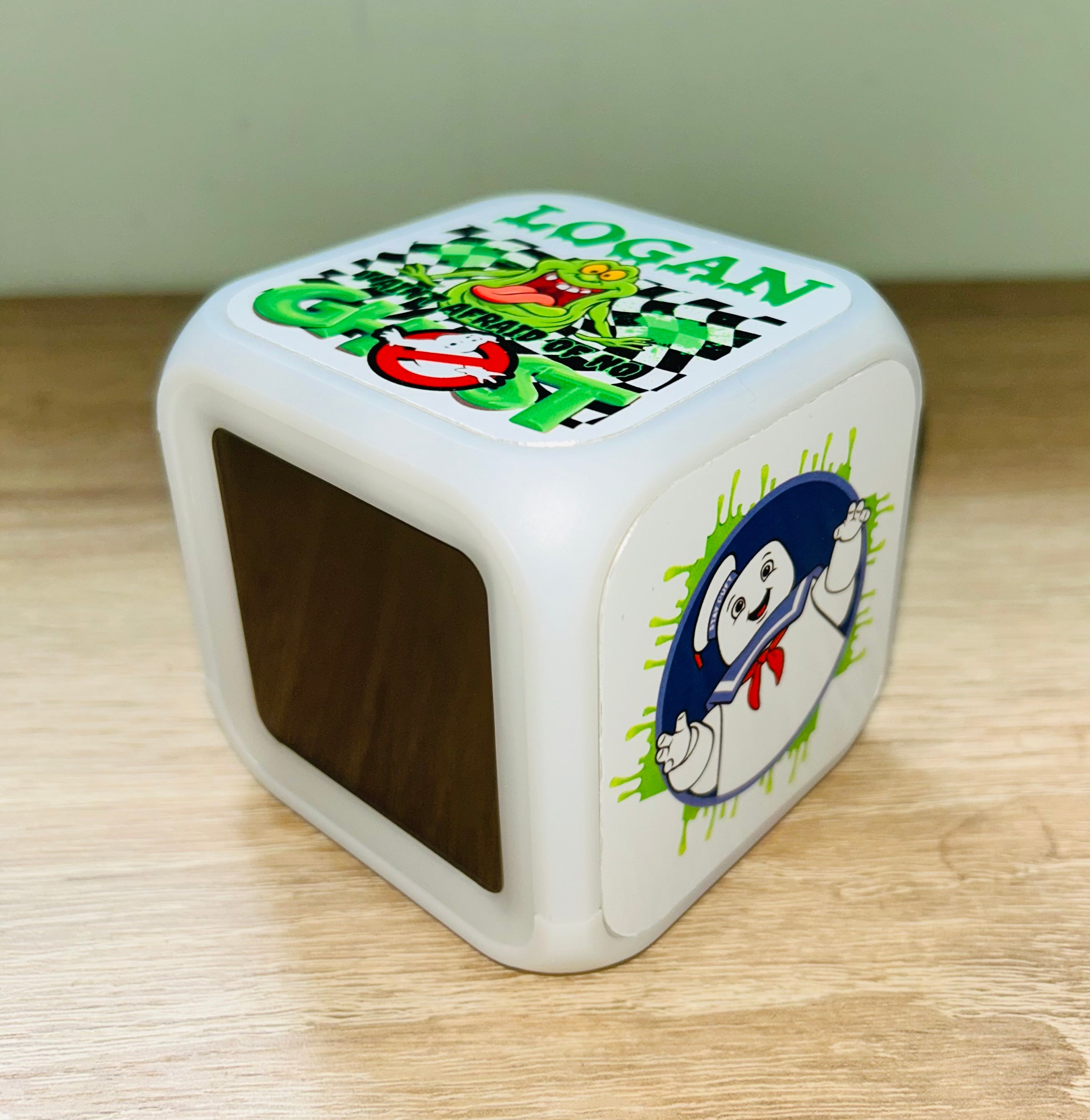 Character/Ghostbusters Design Personalised LED Cube Digital Alarm Clock - Colour Changing/Great Gift Idea