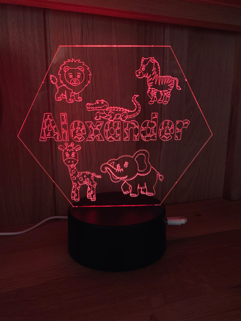 Safari Themed LED Night Light - Comes Fully Personalised. Unique Gift Idea