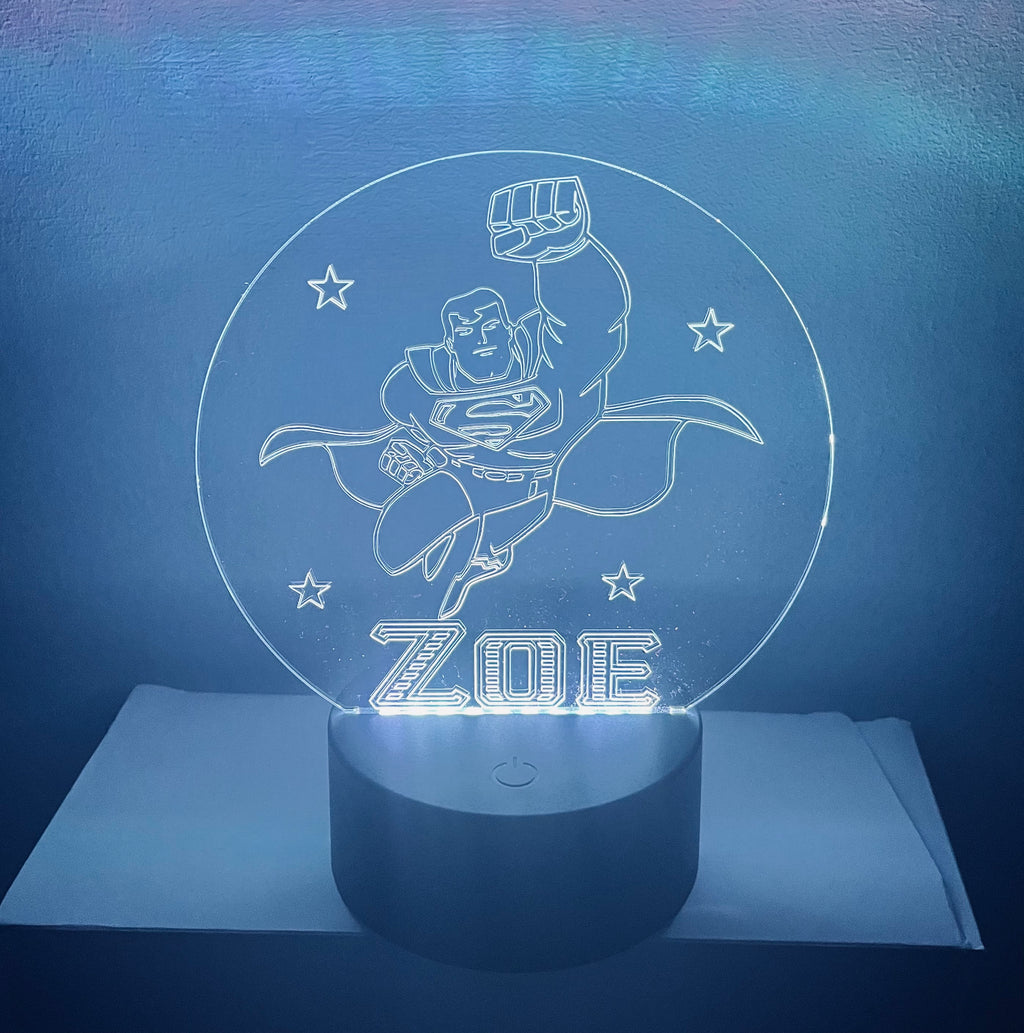 Superman Themed LED Night Light - Comes Fully Personalised. Unique Gift Idea