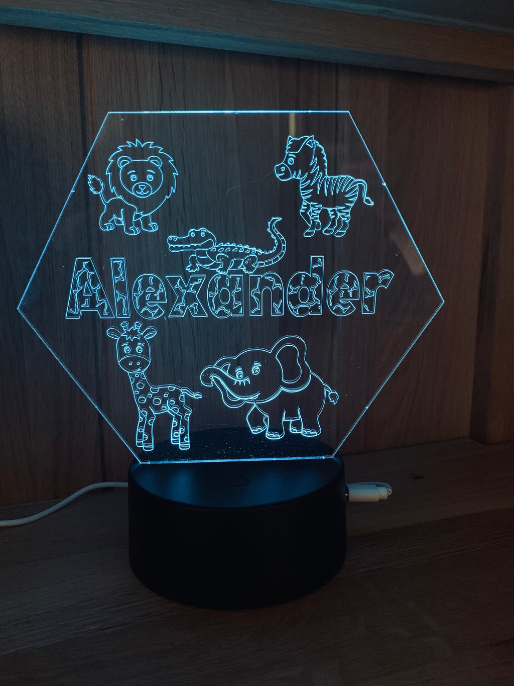Safari Themed LED Night Light - Comes Fully Personalised. Unique Gift Idea