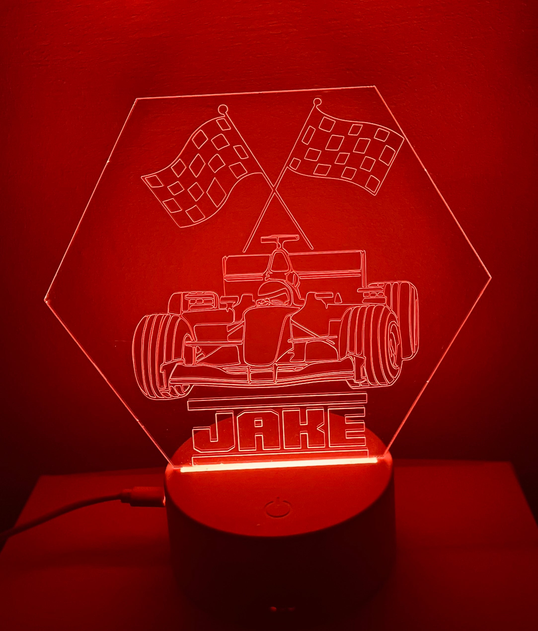 F1 Motor Racing Themed LED Night Light - Comes Fully Personalised. Unique Gift Idea
