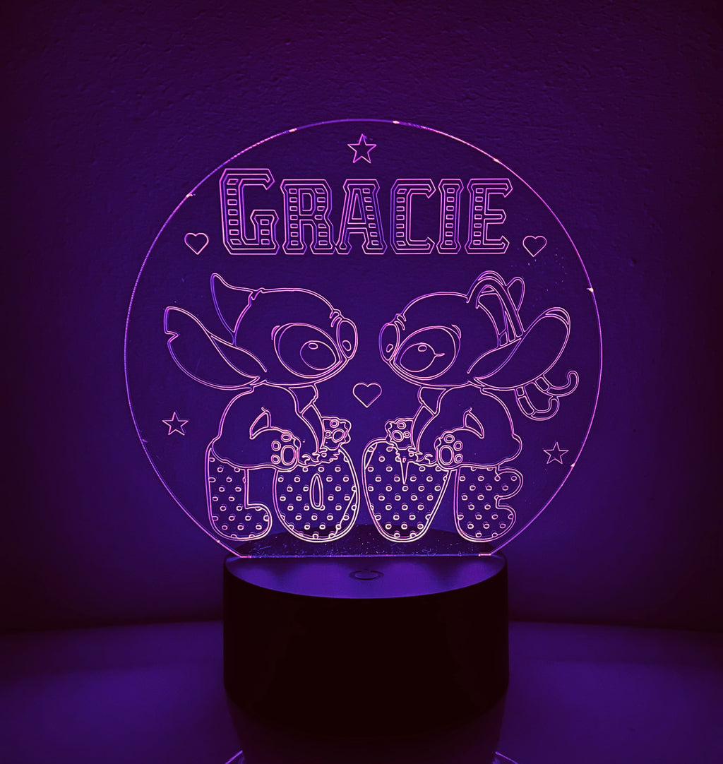 Stitch & Angel Themed LED Night Light - Comes Fully Personalised. Unique Gift Idea