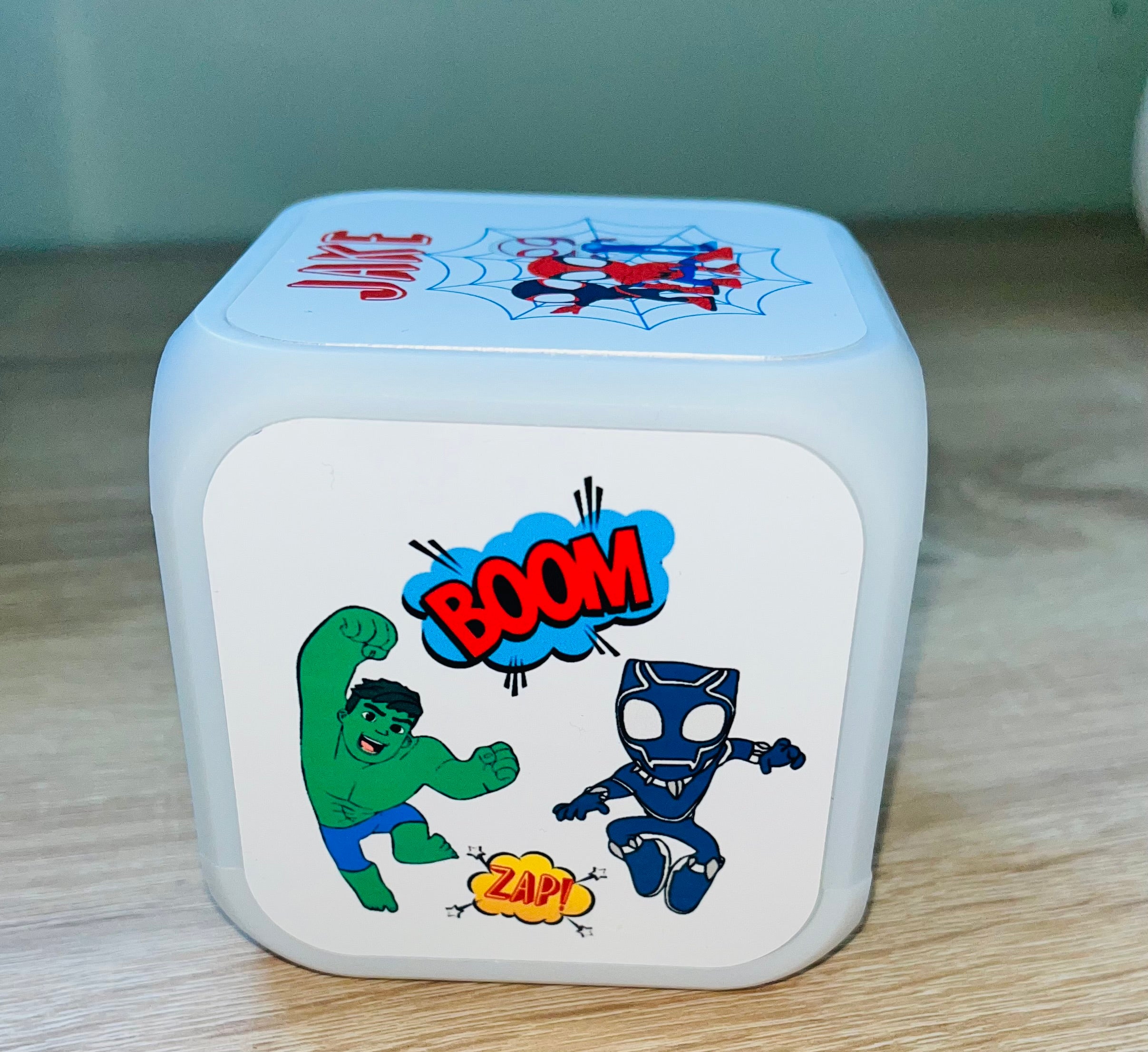 Spidey & Friends Design Personalised LED Cube Digital Alarm Clock - Colour Changing/Great Gift Idea