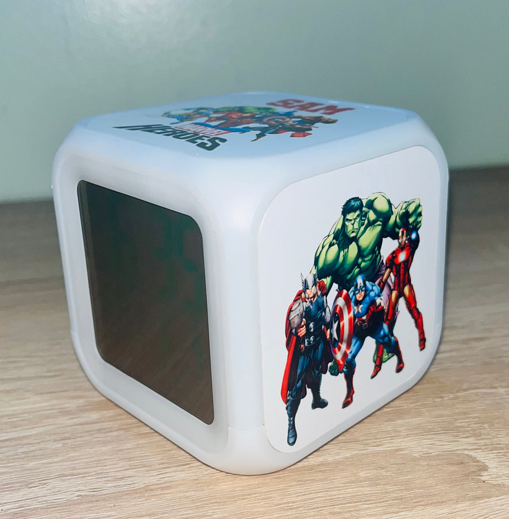 Superheroes  Design Personalised LED Cube Digital Alarm Clock - Colour Changing/Great Gift Idea