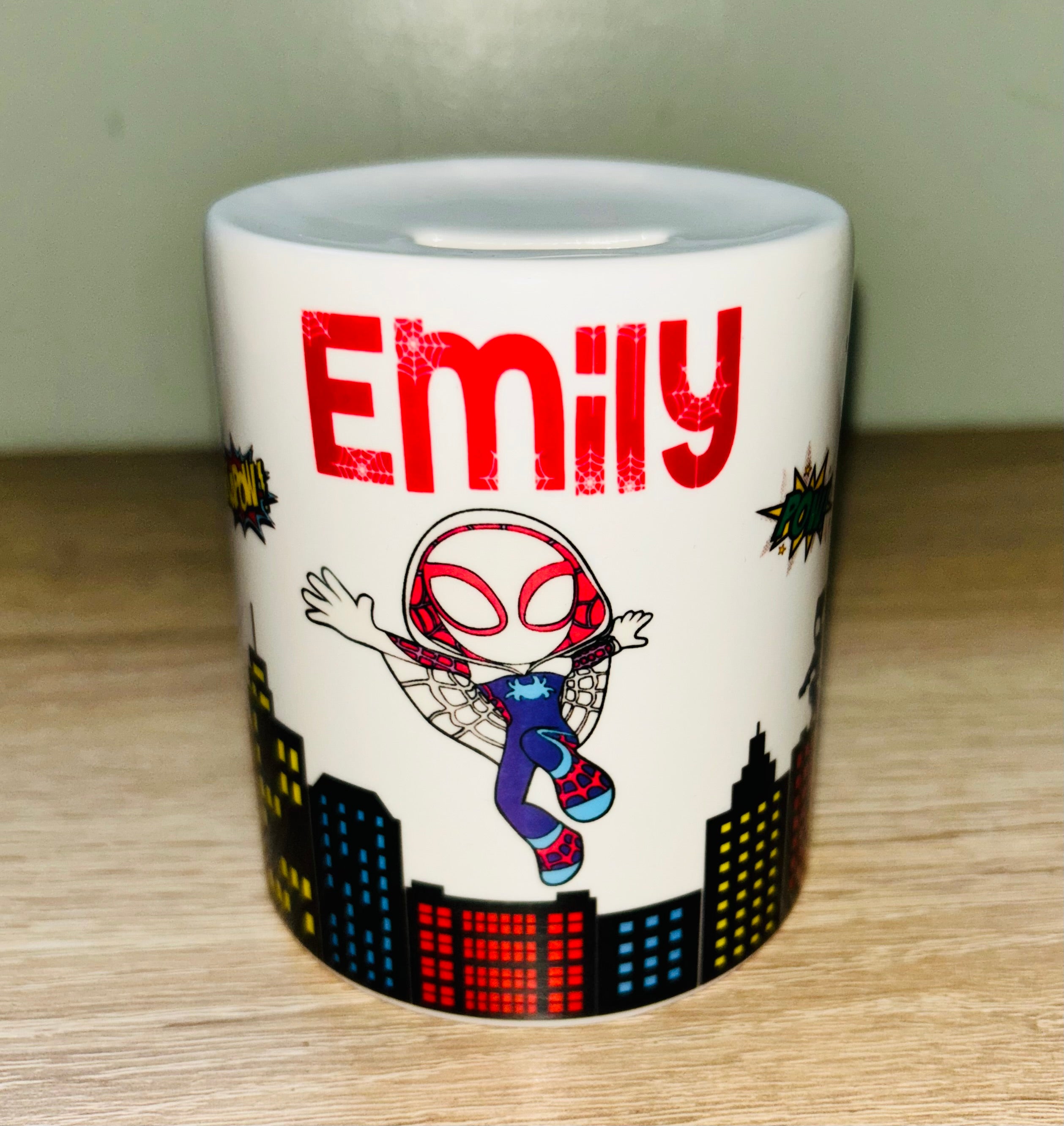 Ghost Spidey Design Personalised Money Box, Piggy Bank, Birthday Gift, Baby gift, keepsake, Saving, bedroom/nursery decor, Ceramic