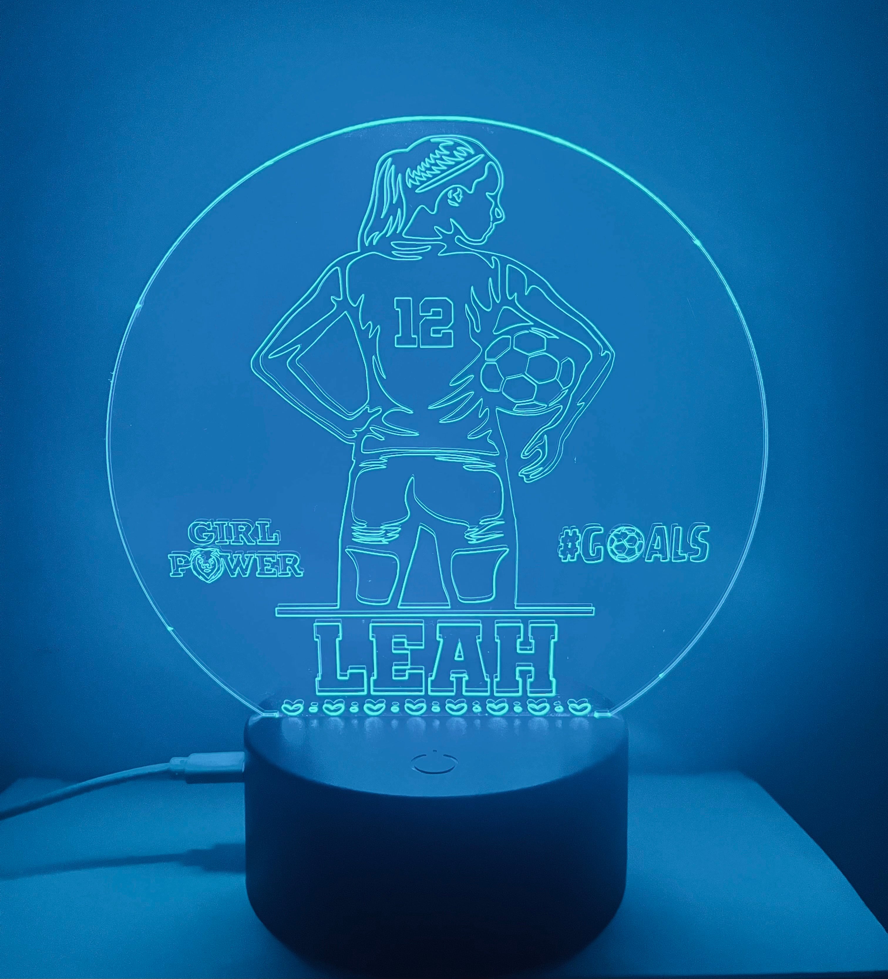 Women’s Football Themed LED Night Light - Comes Fully Personalised. Unique Gift Idea