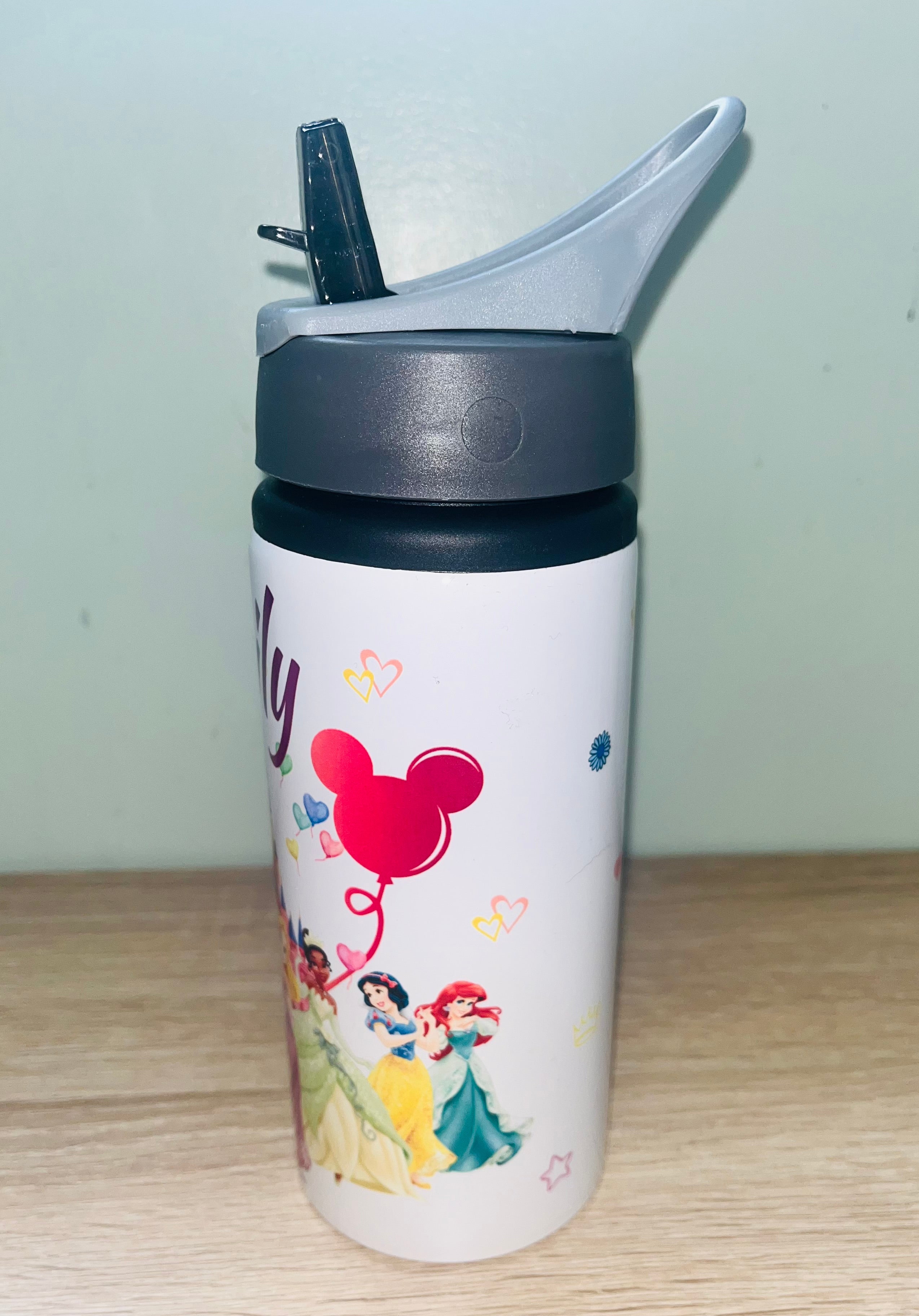 Princess Themed Personalised 600ml Aluminium Water Bottles - made with your favourite characters! School Water Bottle, Summer Ready.