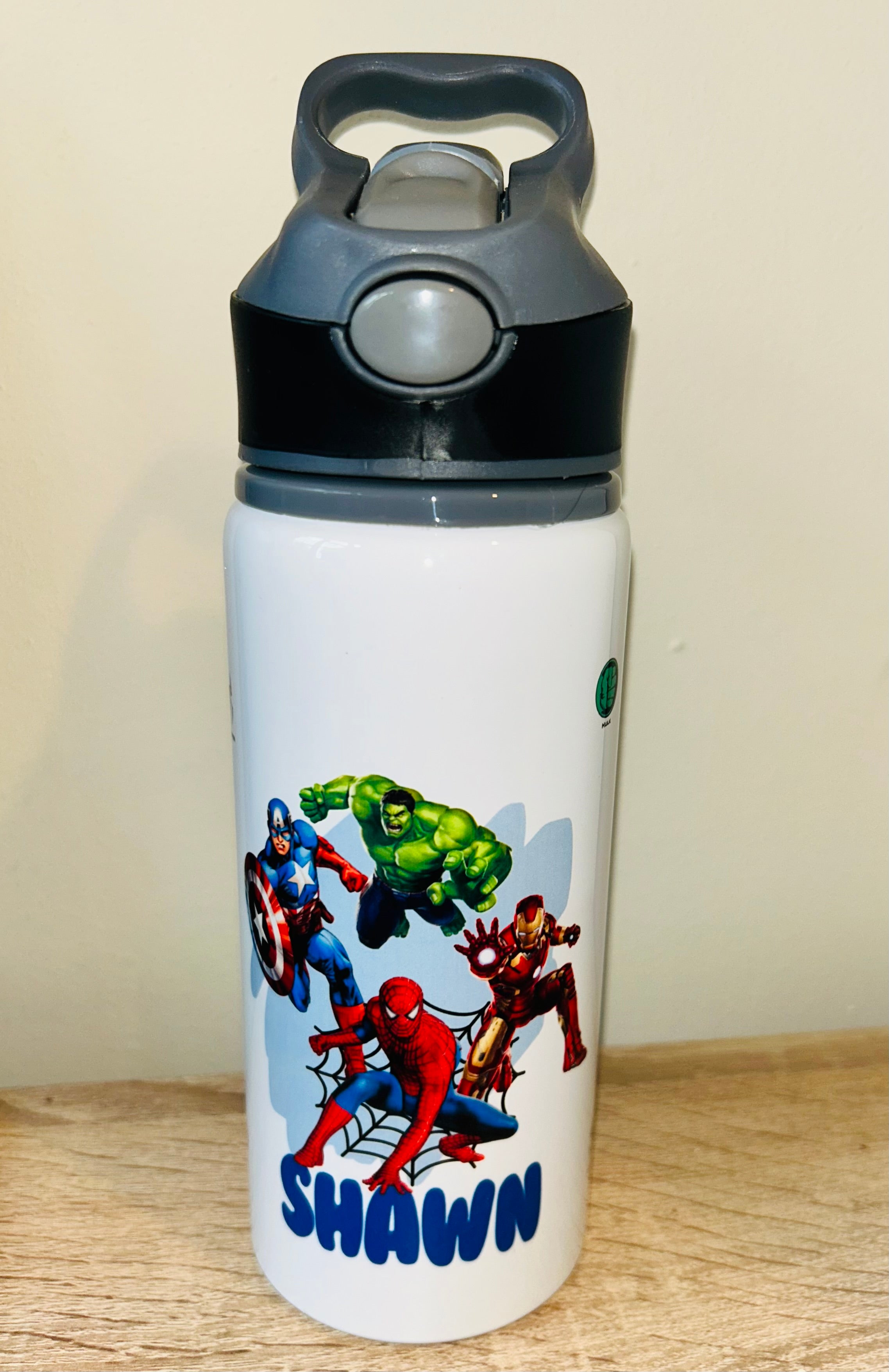 Avengers/Superheroes Themed Personalised 600ml Aluminium Water Bottles - made with your favourite characters! School Water Bottle, Summer Ready.