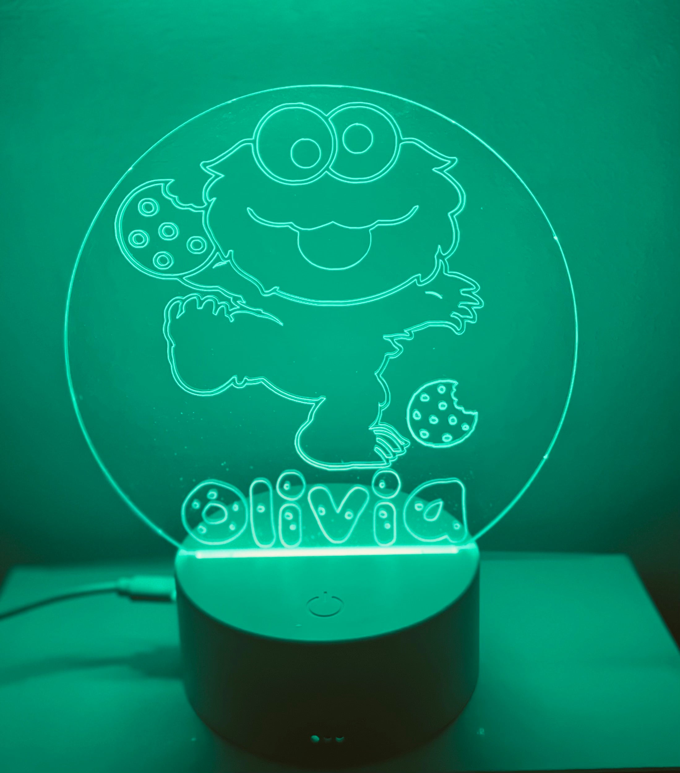 Character/Cookie Monster Themed LED Night Light - Comes Fully Personalised. Unique Gift Idea