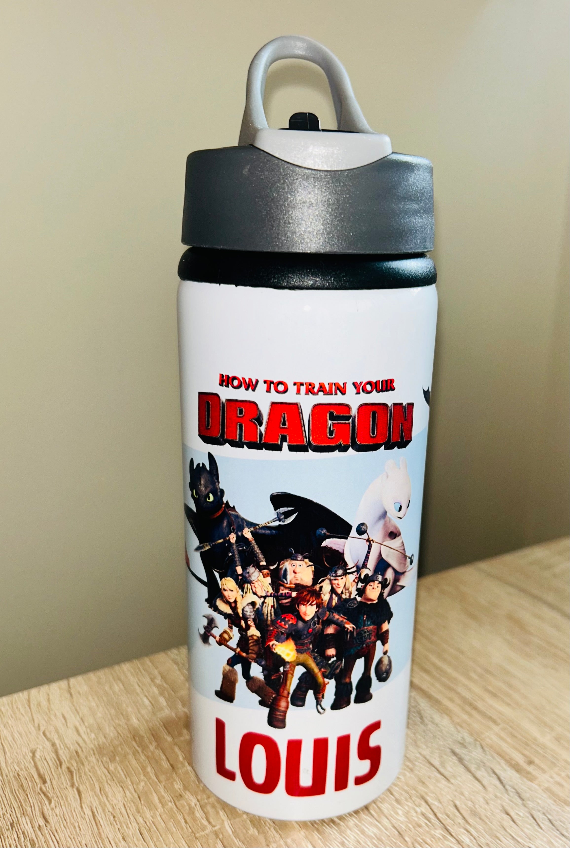 Character/Train your Dragon Themed Personalised 600ml Aluminium Water Bottles - made with your favourite characters! School Water Bottle, Summer Ready.