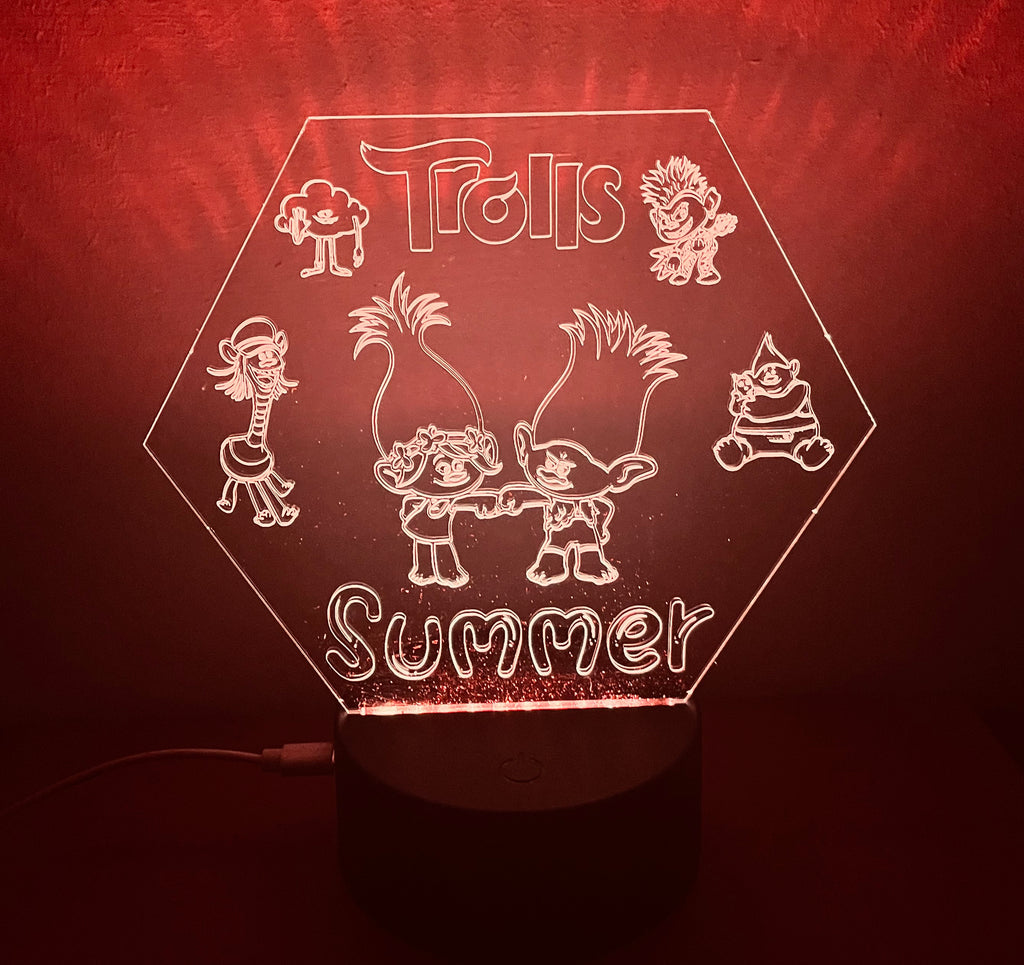 Character/Trolls Themed LED Night Light - Comes Fully Personalised. Unique Gift Idea