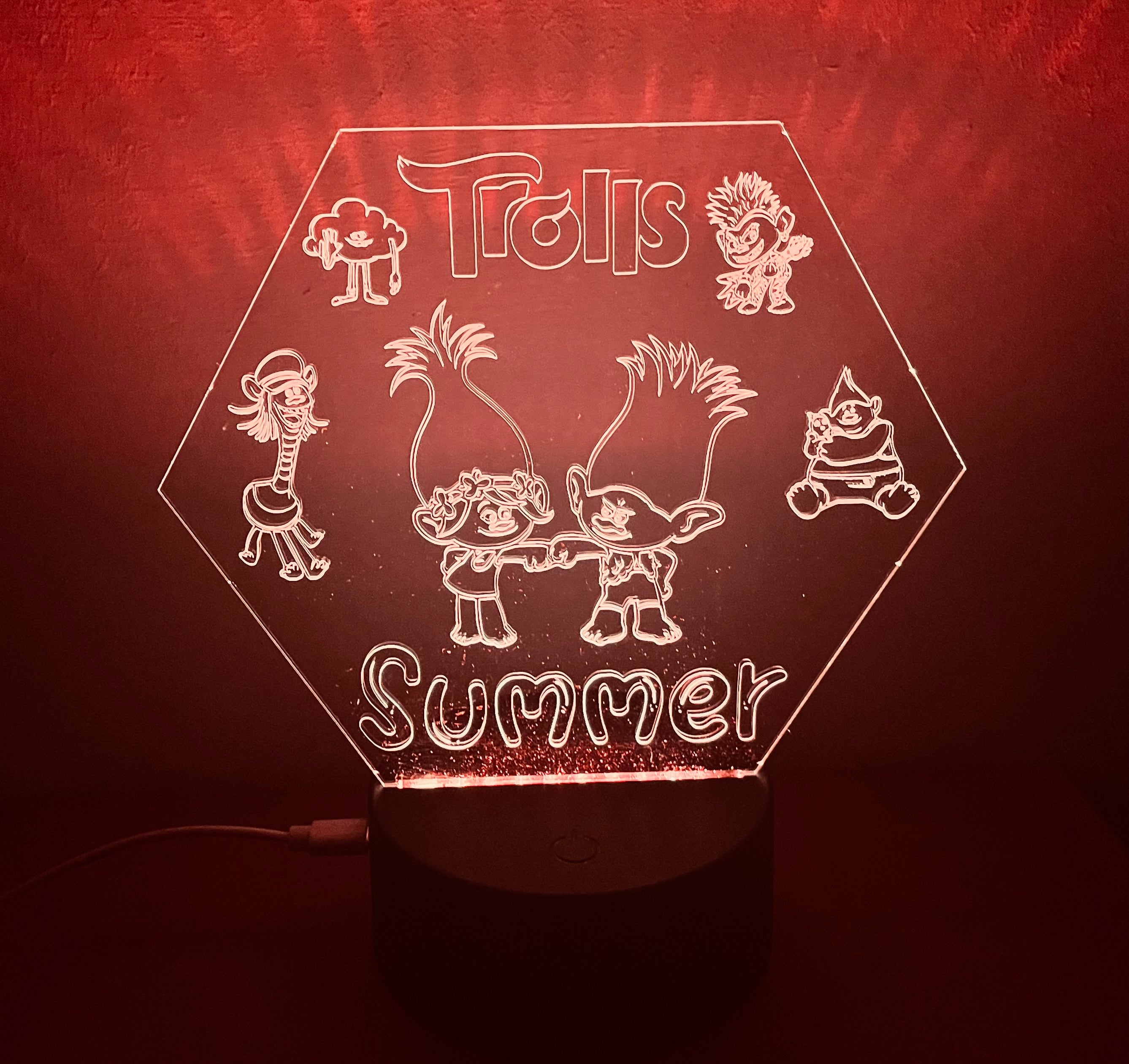 Character/Trolls Themed LED Night Light - Comes Fully Personalised. Unique Gift Idea