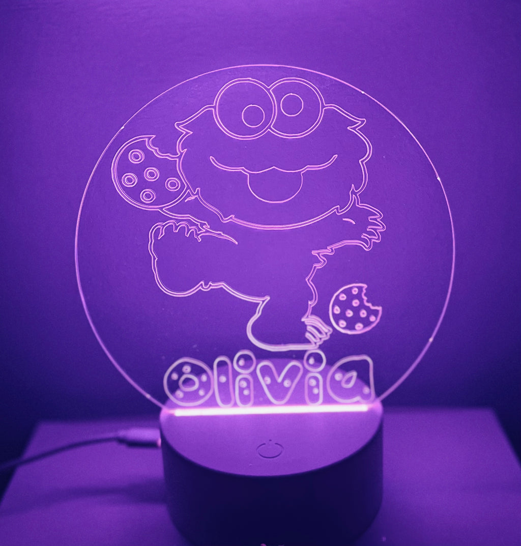 Character/Cookie Monster Themed LED Night Light - Comes Fully Personalised. Unique Gift Idea