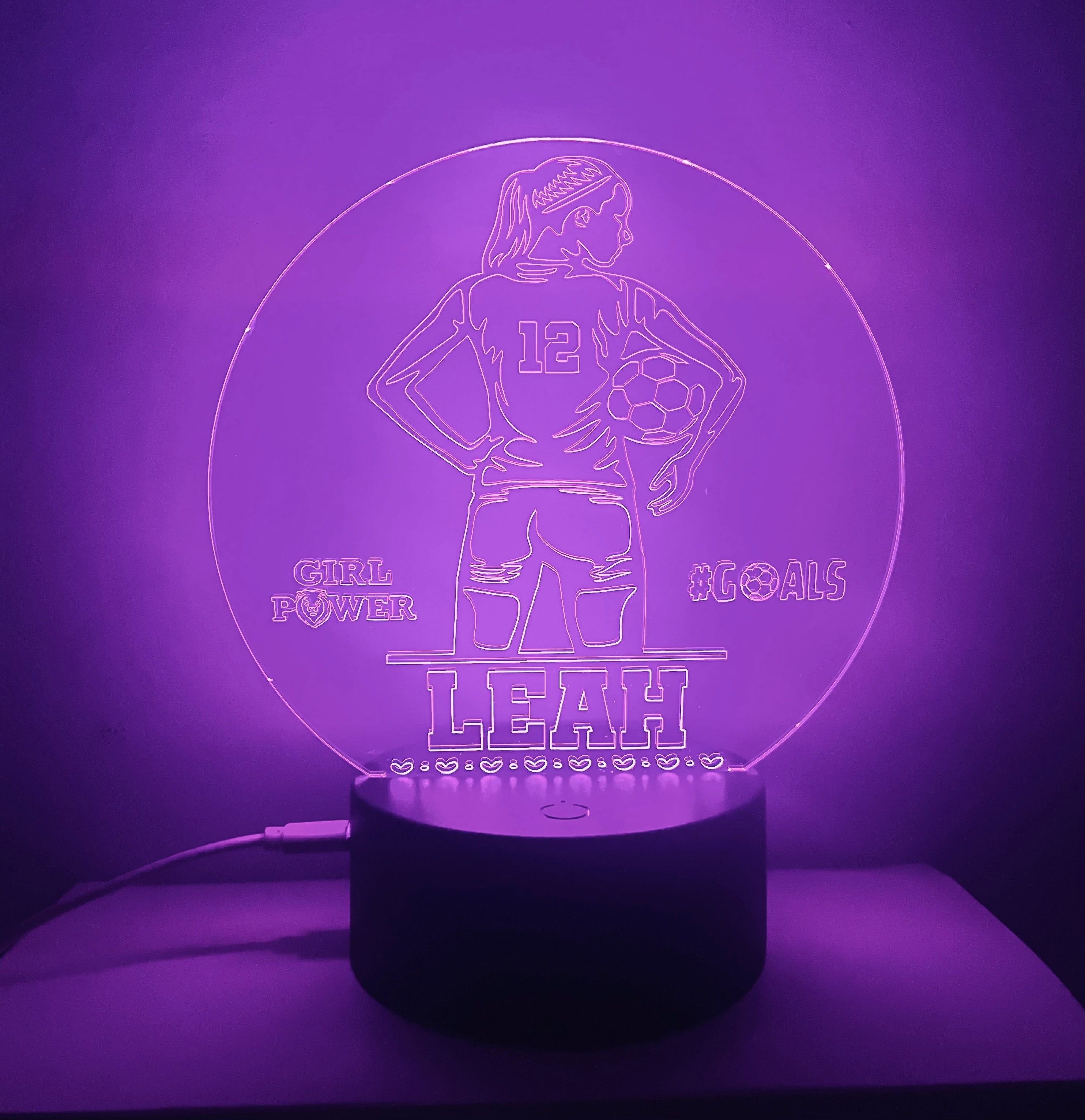 Women’s Football Themed LED Night Light - Comes Fully Personalised. Unique Gift Idea