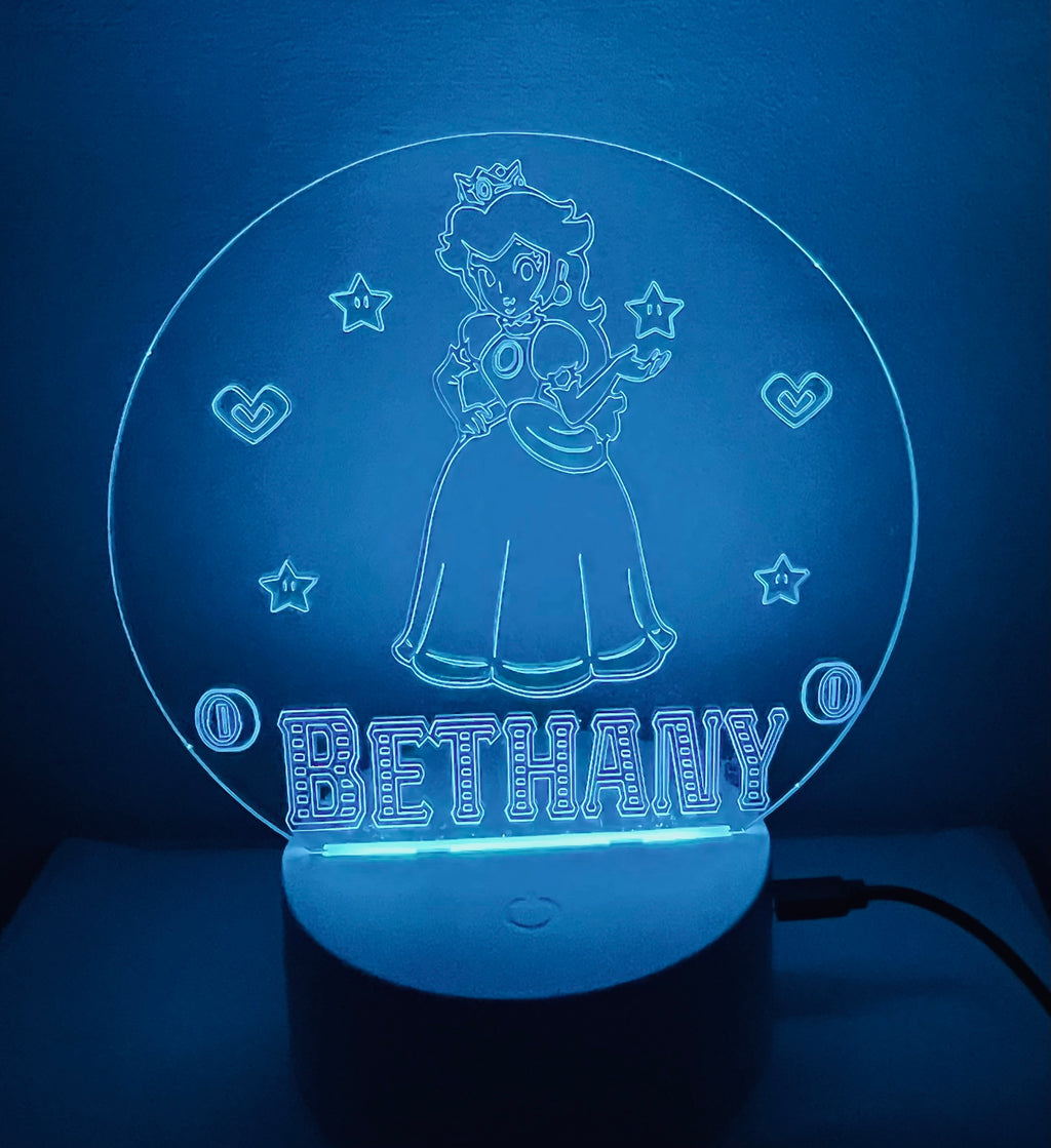 Character/Princess Peach Themed LED Night Light - Comes Fully Personalised. Unique Gift Idea