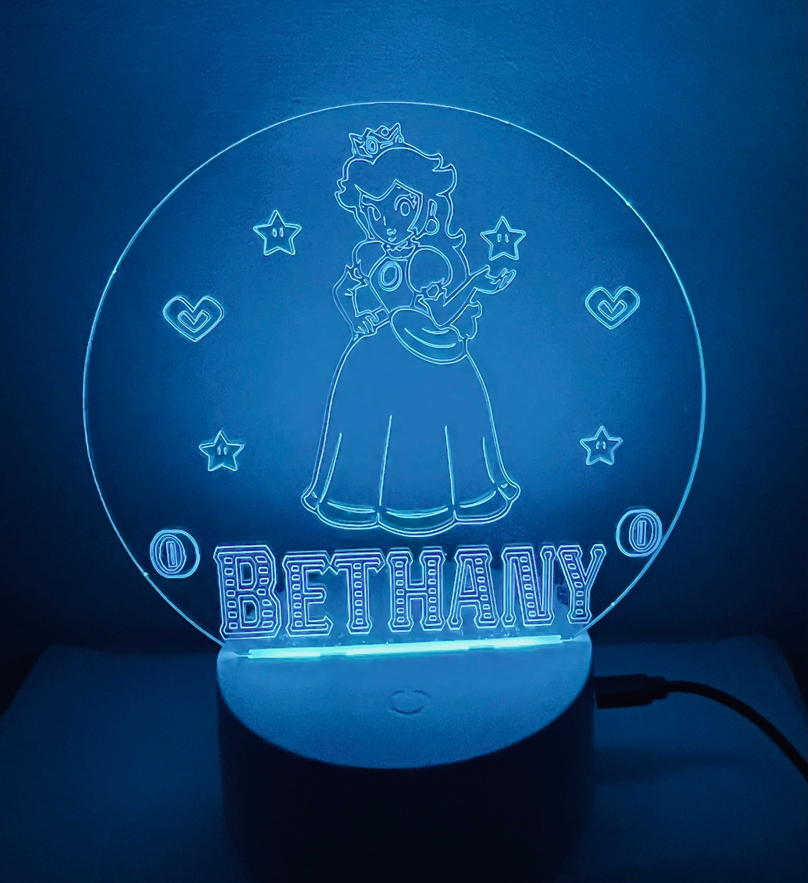 Character/Princess Peach Themed LED Night Light - Comes Fully Personalised. Unique Gift Idea