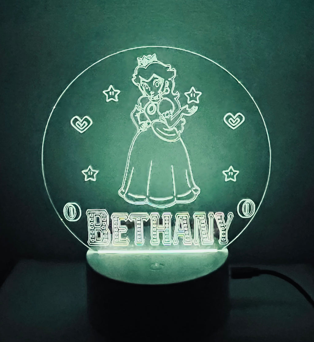 Character/Princess Peach Themed LED Night Light - Comes Fully Personalised. Unique Gift Idea