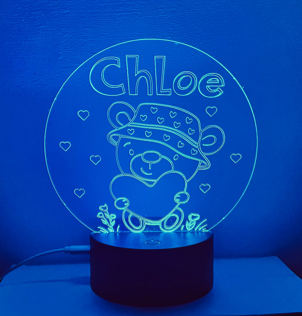 Cute Bear Themed LED Night Light - Comes Fully Personalised. Unique Gift Idea
