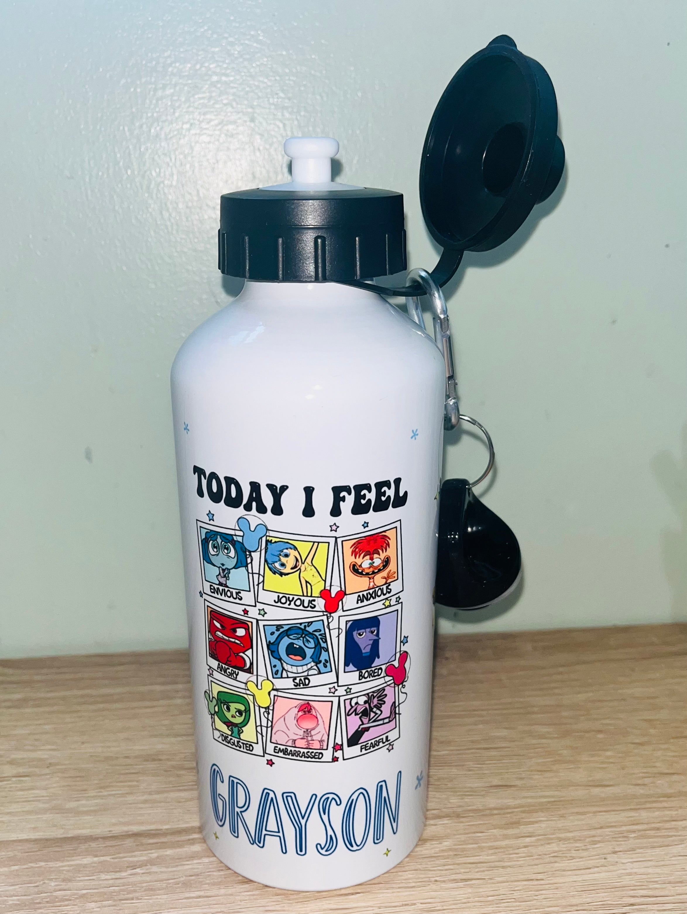 Character/Emotions Themed Personalised 600ml Aluminium Water Bottles - made with your favourite characters! School Water Bottle, Summer Ready.