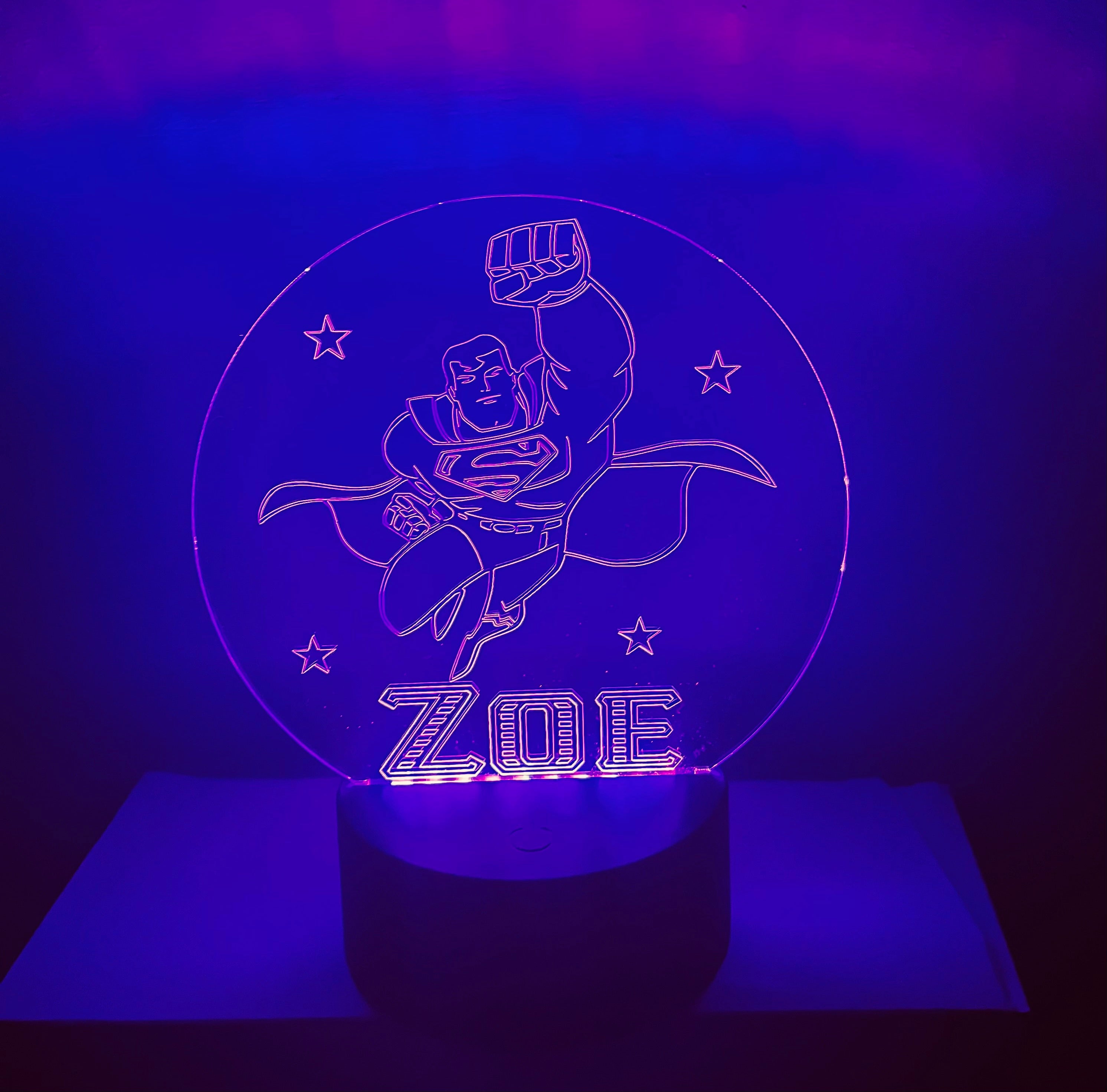 Superman Themed LED Night Light - Comes Fully Personalised. Unique Gift Idea