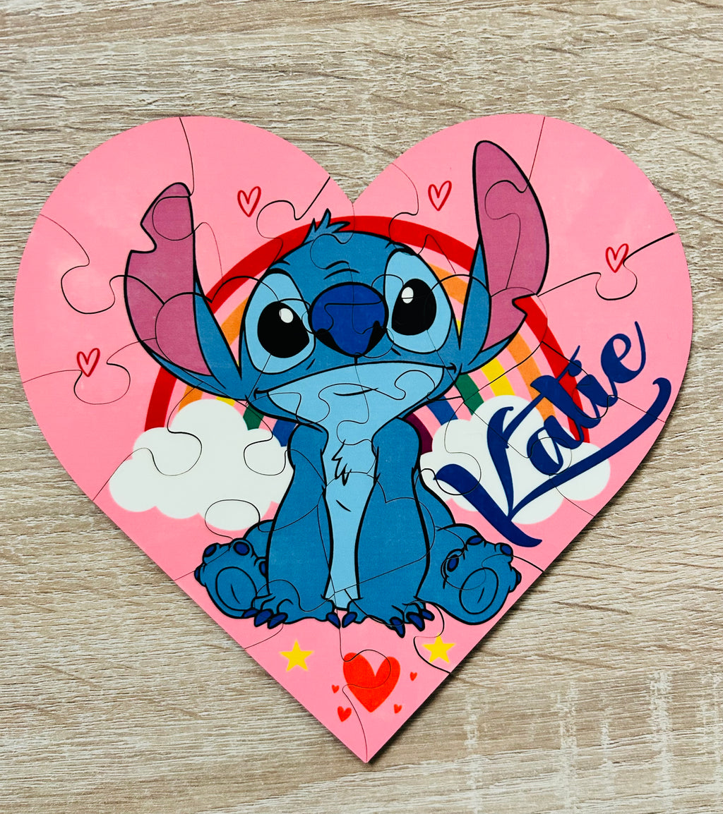 Bunny Themed Personalised Jigsaw Puzzle, Children's Custom Jigsaw, 24 Piece Wooden Puzzle, Birthday gift,  Personalised Gift. Heart Shape