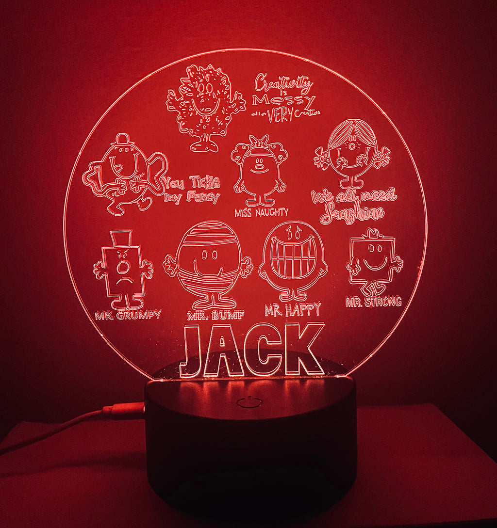 Mr Men Themed LED Night Light - Comes Fully Personalised. Unique Gift Idea