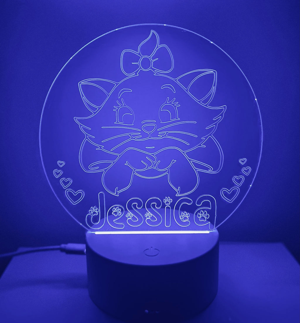 Cute Cat Themed LED Night Light - Comes Fully Personalised. Unique Gift Idea
