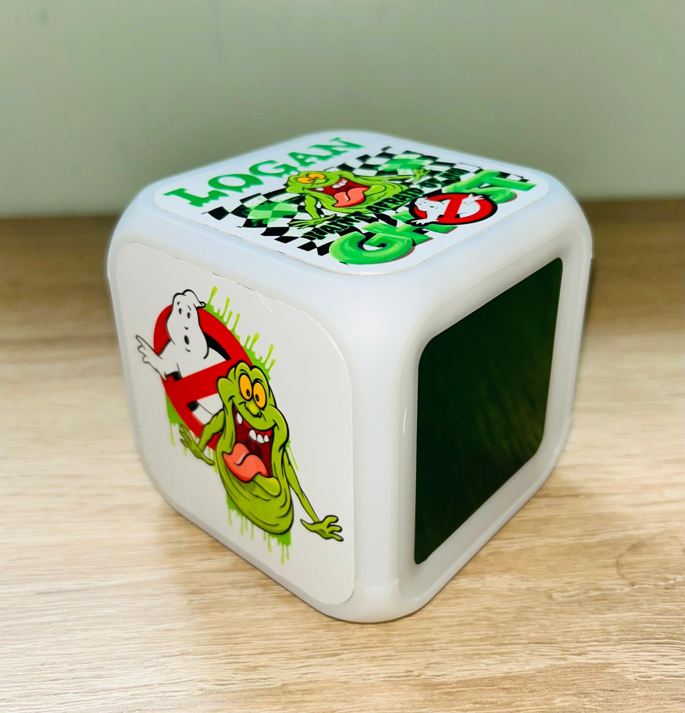 Character/Ghostbusters Design Personalised LED Cube Digital Alarm Clock - Colour Changing/Great Gift Idea