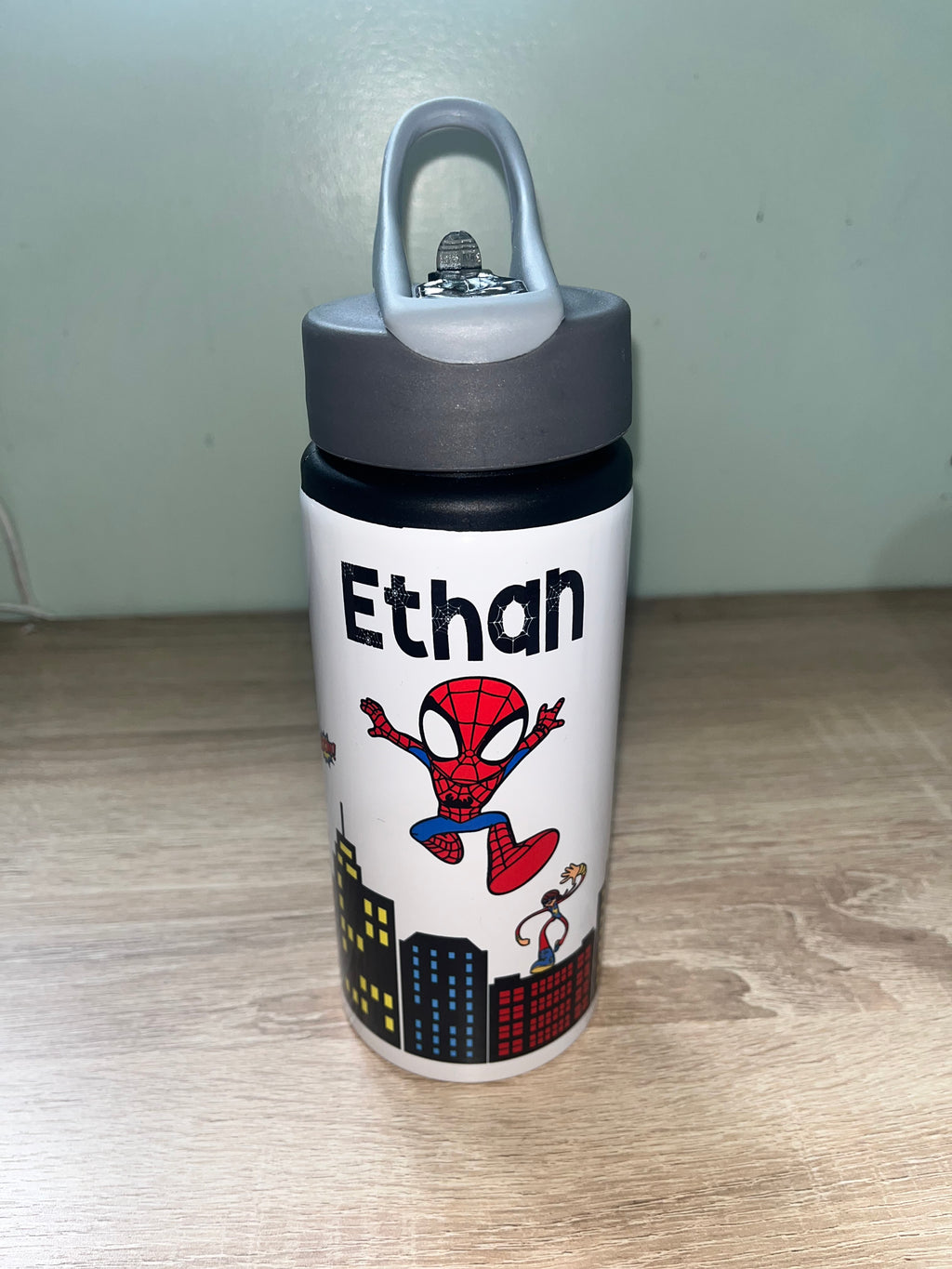 Ghost Spidey Themed Personalised 600ml Aluminium Water Bottles - made with your favourite characters! School Water Bottle, Summer Ready.