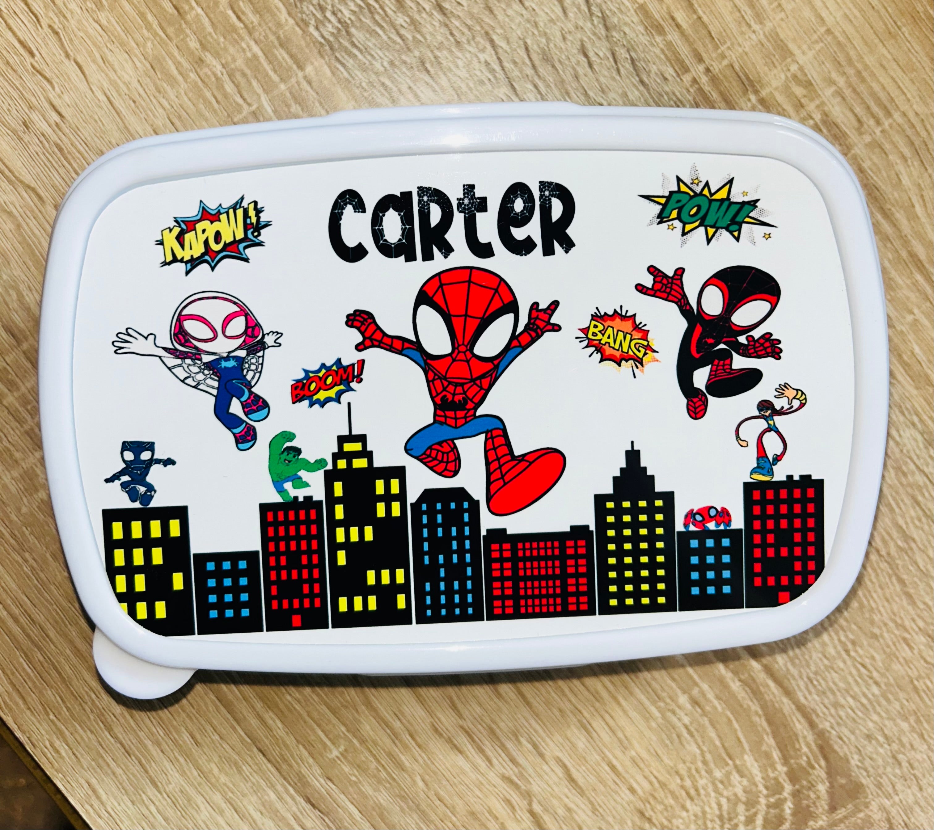 Spidey & Friends Personalised Snack/Lunch Box - Kids Snack Box - Girls Lunch Box - Snack Tub - Boys Lunch Box School Lunch Bag, Back to School